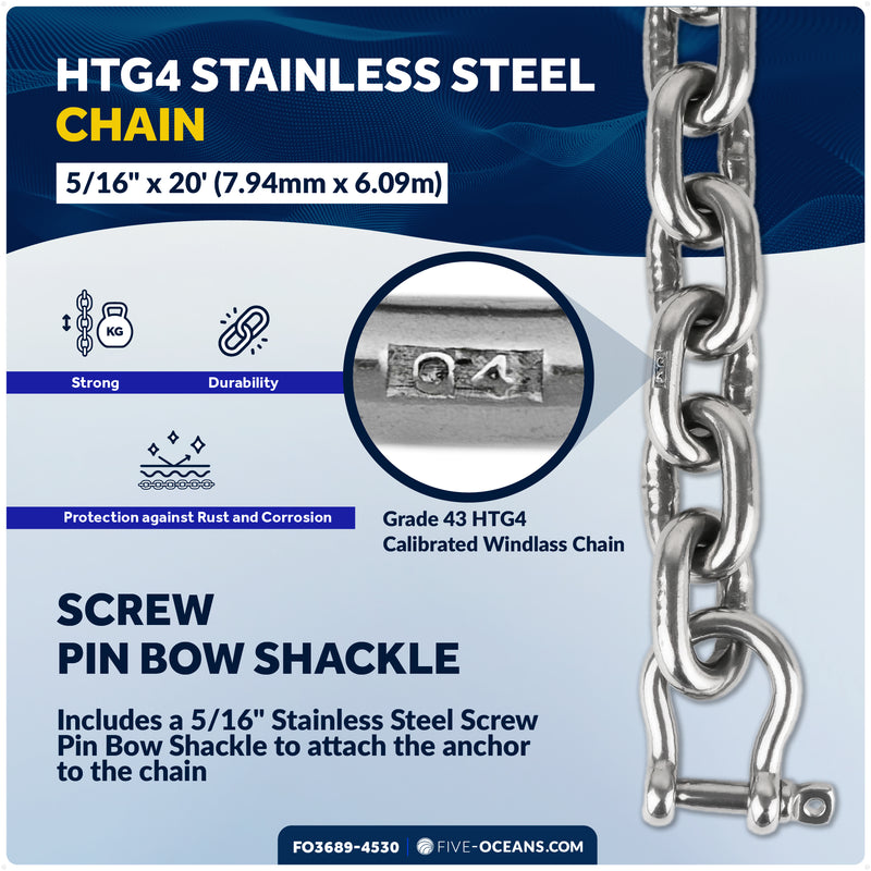 22 Lb / 10 Kg. Delta Anchor Kit for Windlass Systems, AISI316 Stainless Steel