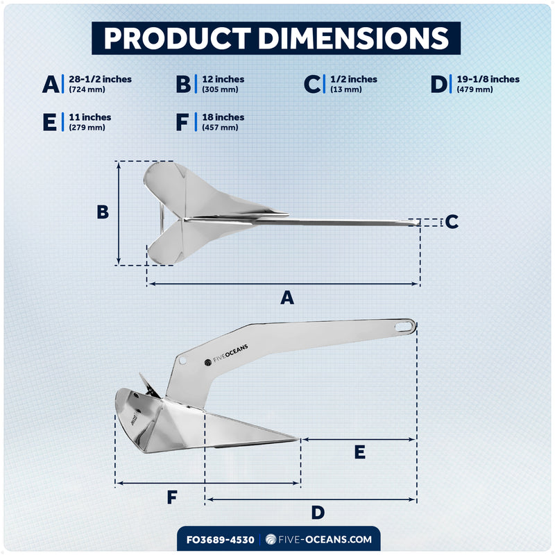 22 Lb / 10 Kg. Delta Anchor Kit for Windlass Systems, AISI316 Stainless Steel