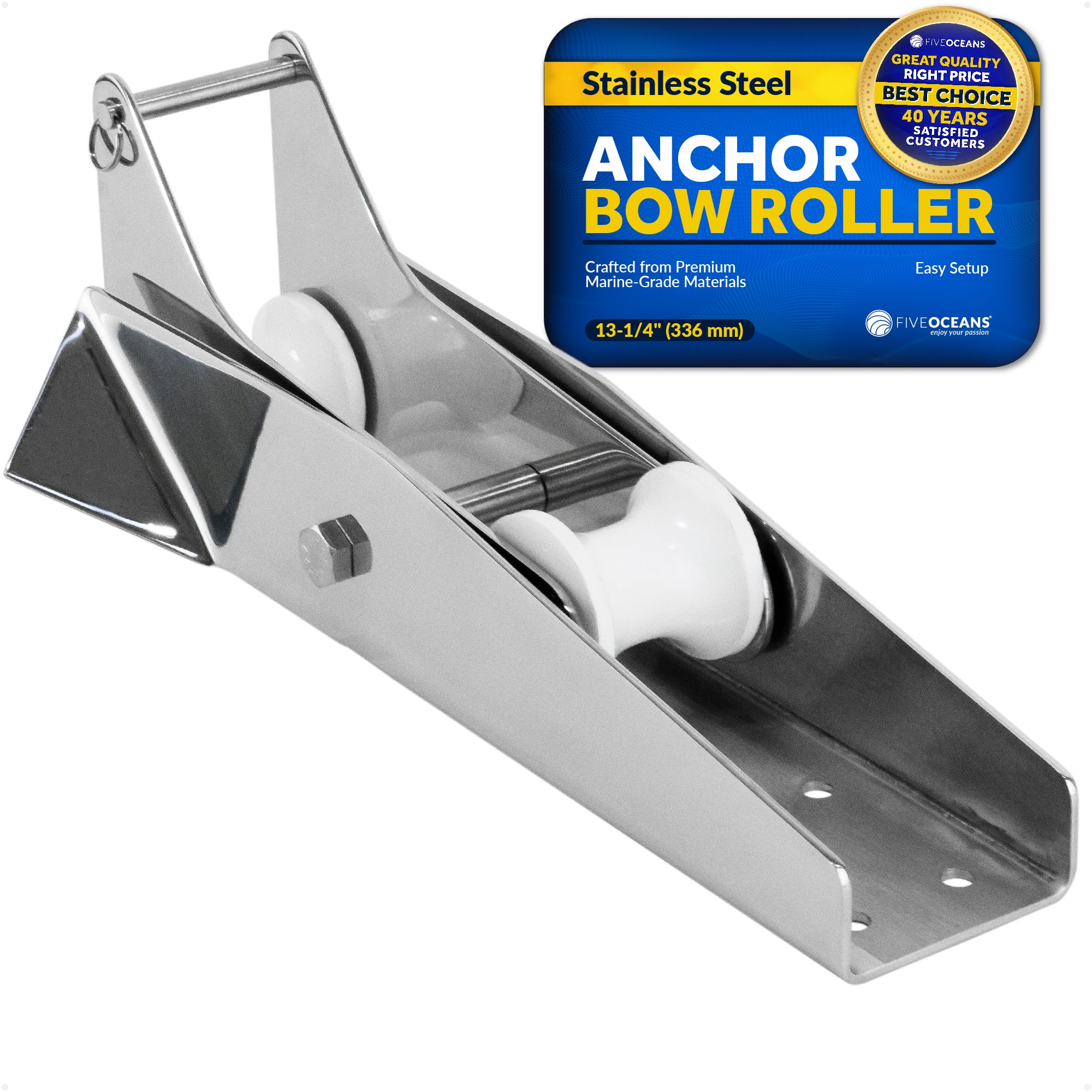 Pivoting Self-launching Anchor Bow Roller, Length 13-1/4", Stainless Steel - FO3696 - Five Oceans