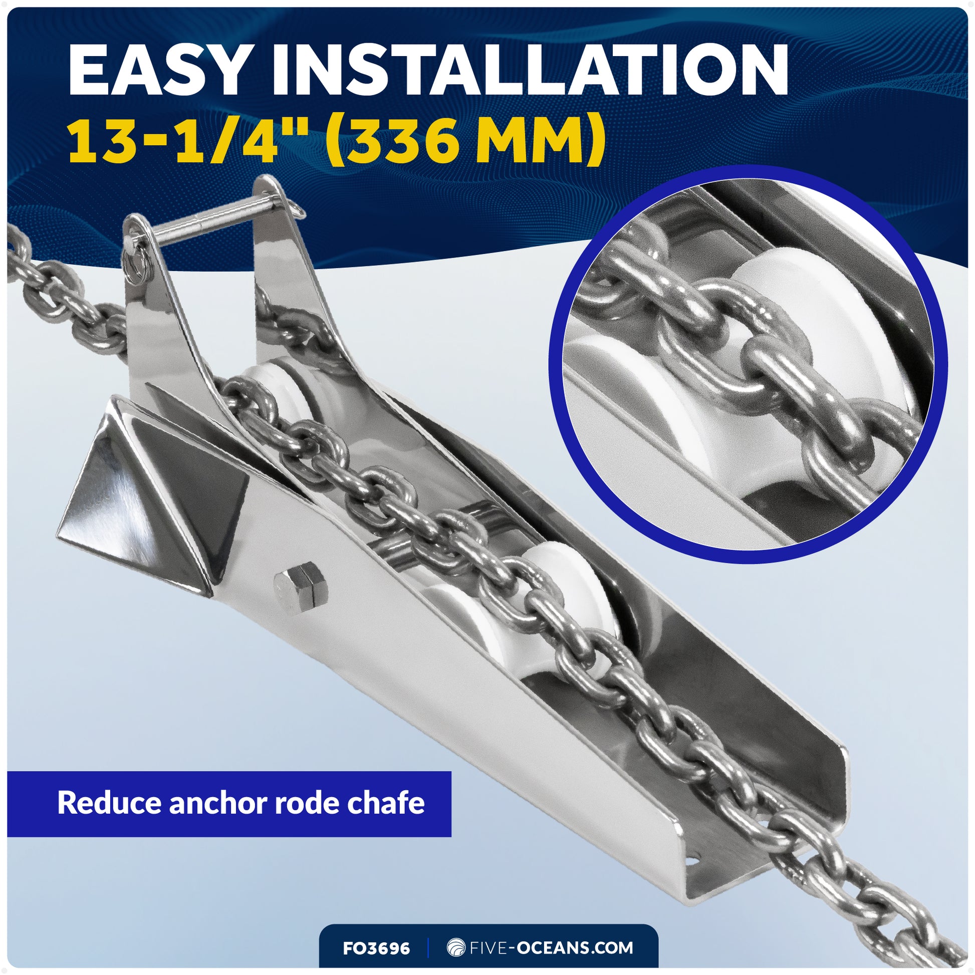 13-1/4" Hinged Self-Launching Anchor Bow Roller, AISI316 Stainless Steel - FO3696 - Five Oceans