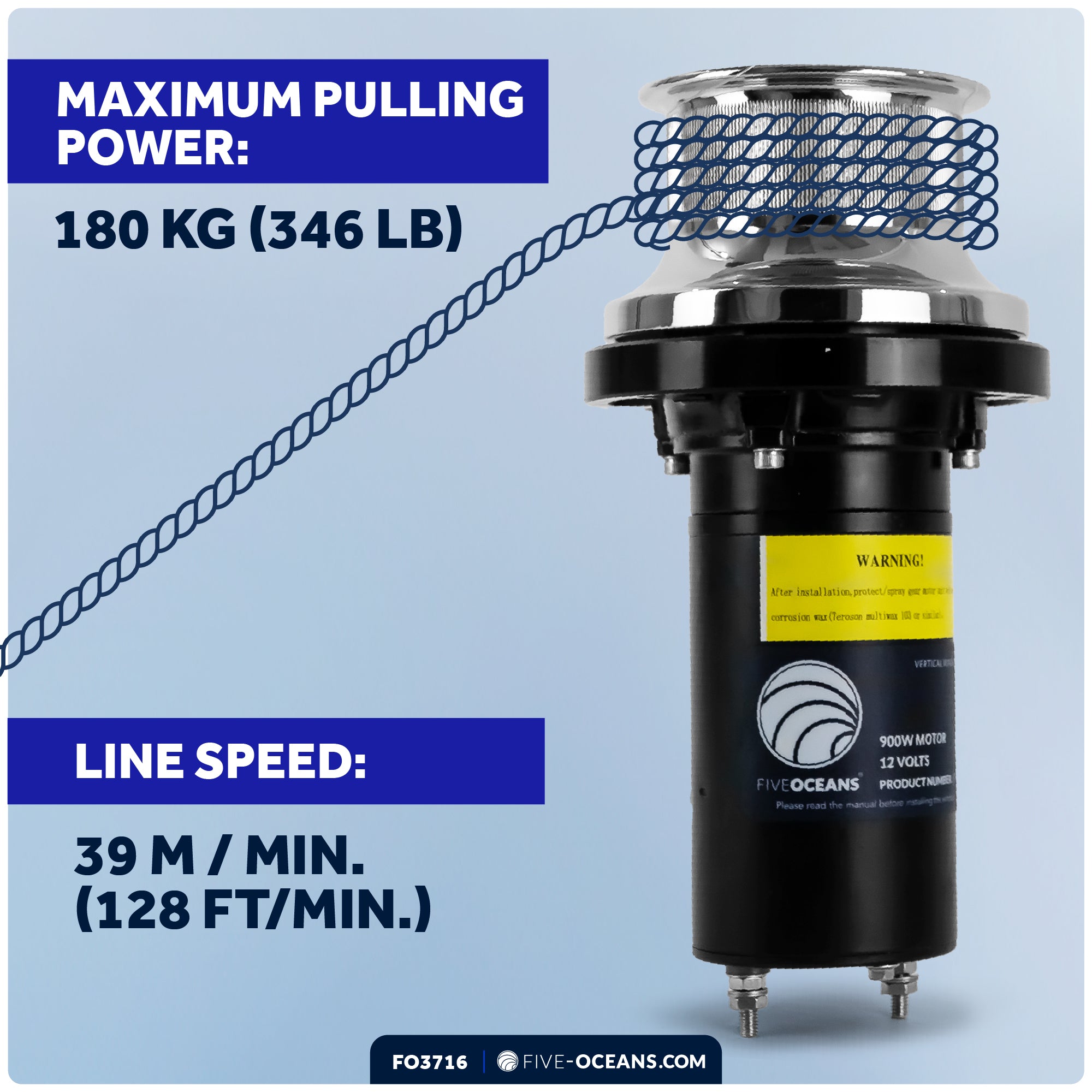 Vertical Capstan Windlass 900W, 12V - Arctic Series - FO3716 - Five Oceans