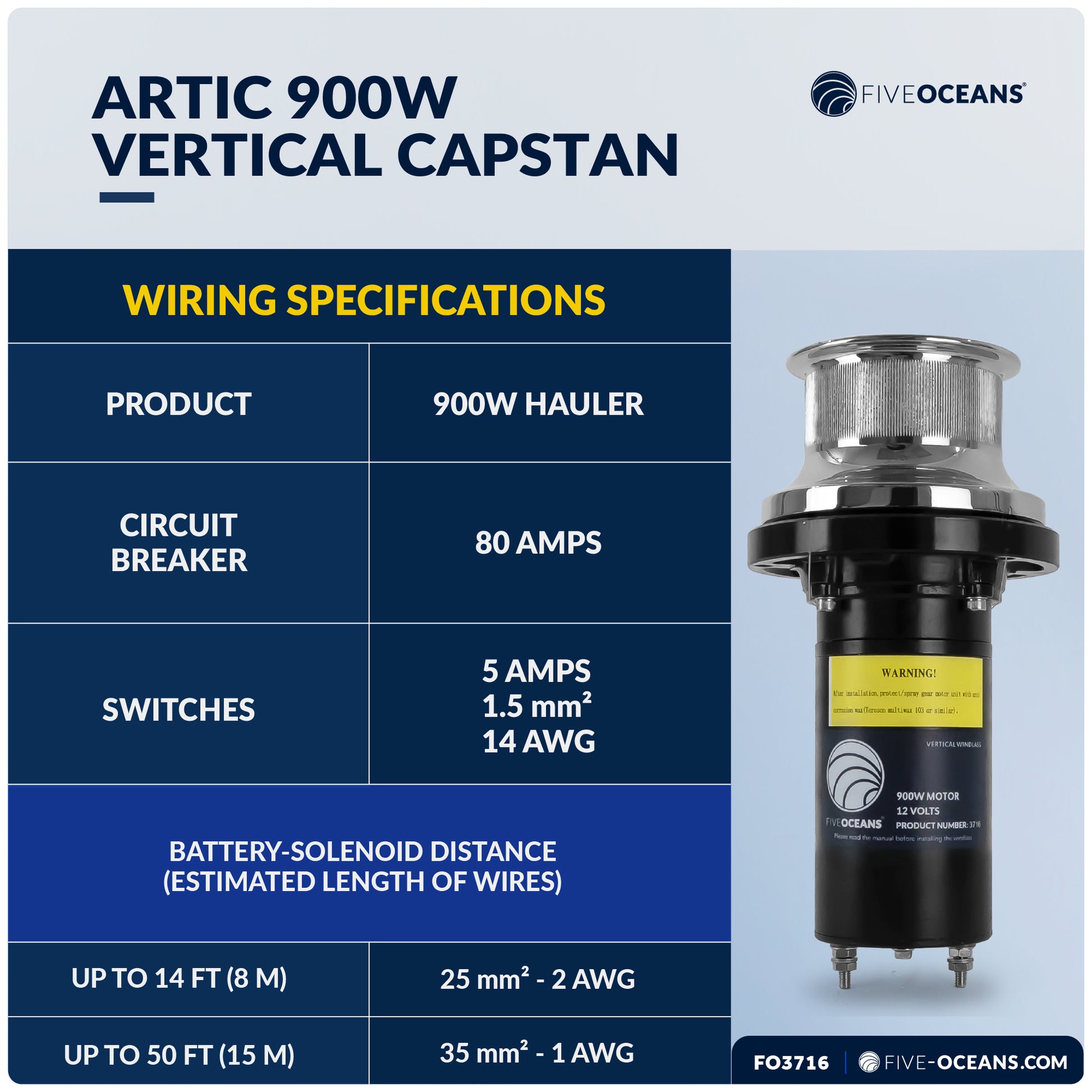Vertical Capstan Windlass 900W, 12V - Arctic Series - FO3716 - Five Oceans