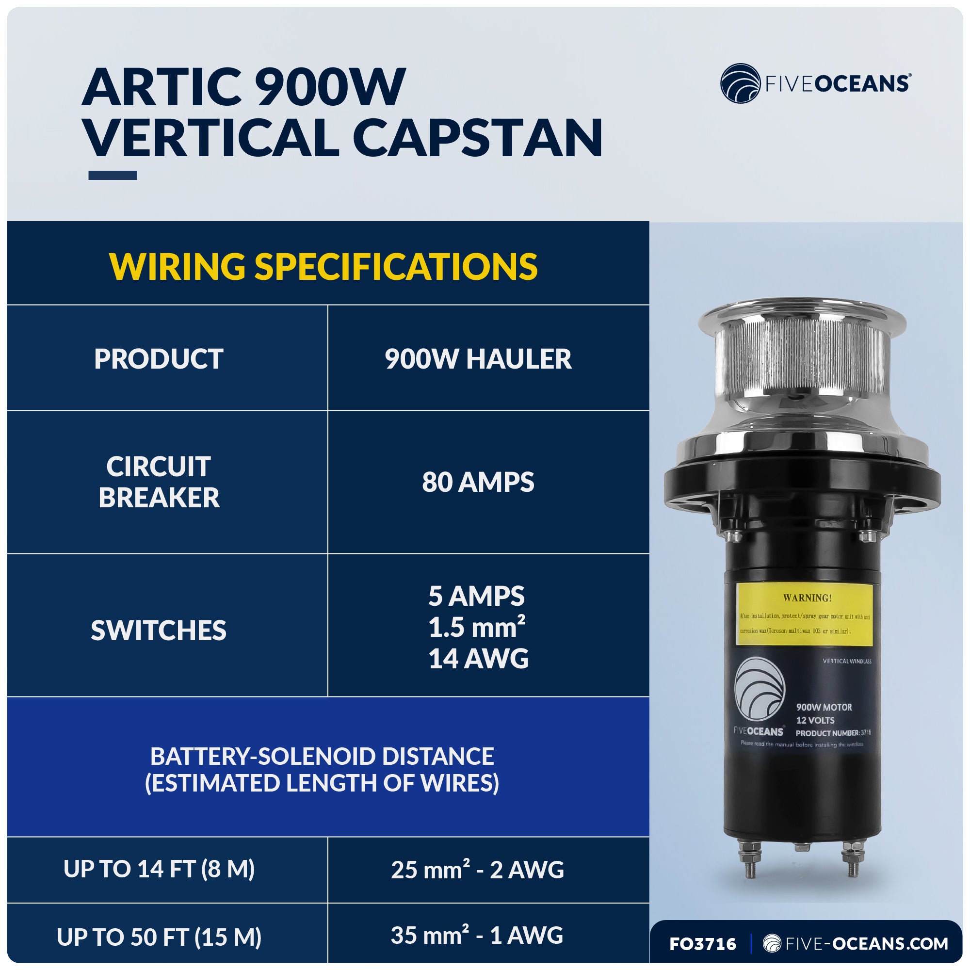 Vertical Capstan Windlass 900W, 12V - Arctic Series - FO3716 - Five Oceans