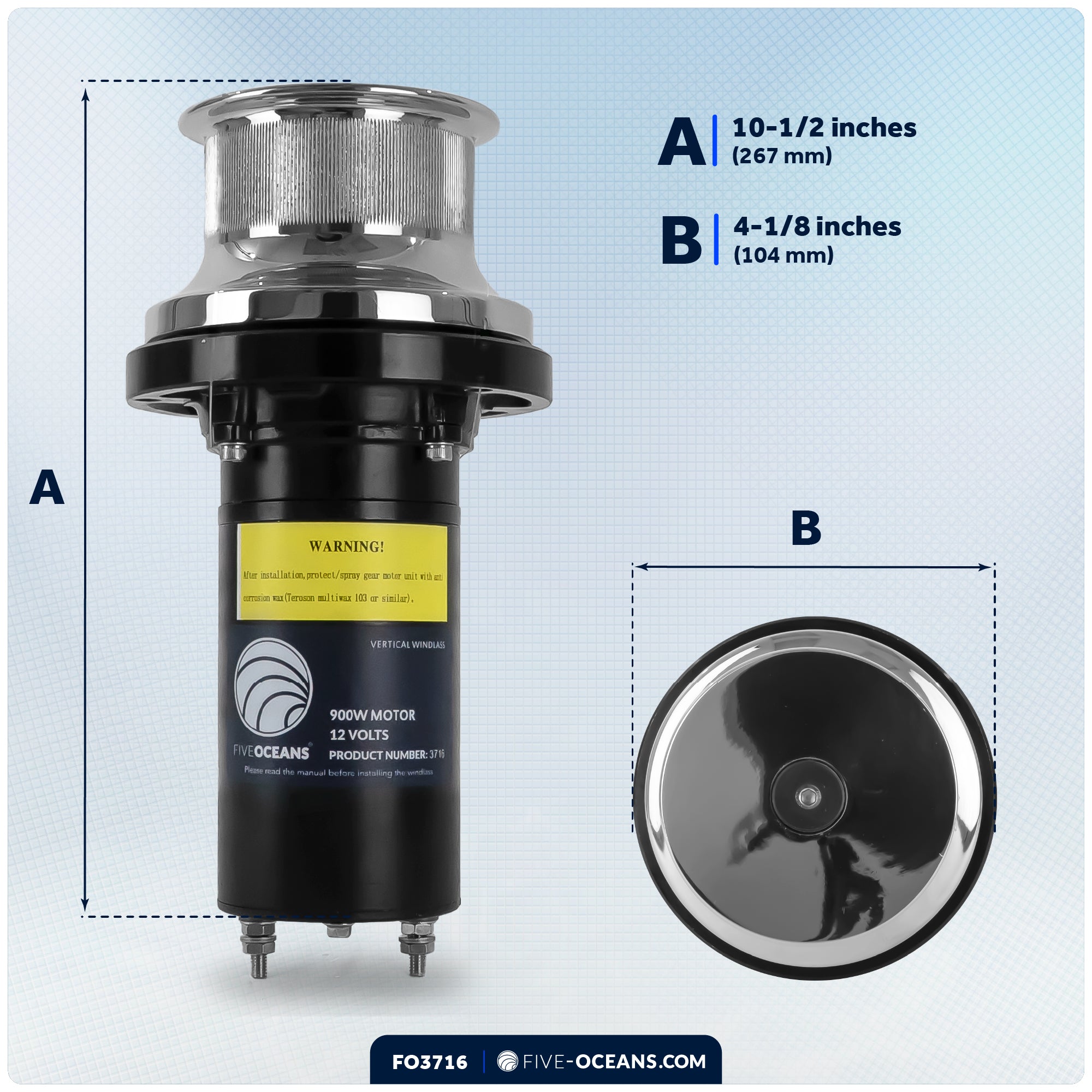 Vertical Capstan Windlass 900W, 12V - Arctic Series - FO3716 - Five Oceans