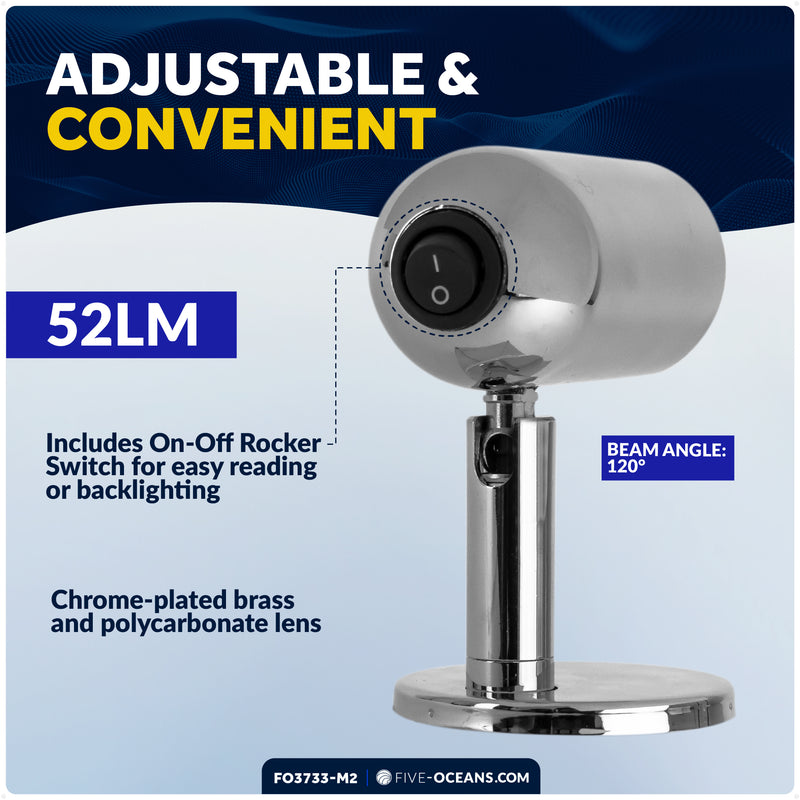 LED Surface-Mount Reading Light, Warm White, High-Quality Chrome Plated Brass, 12-30V, 2-Pack - FO3733-M2 - Five Oceans