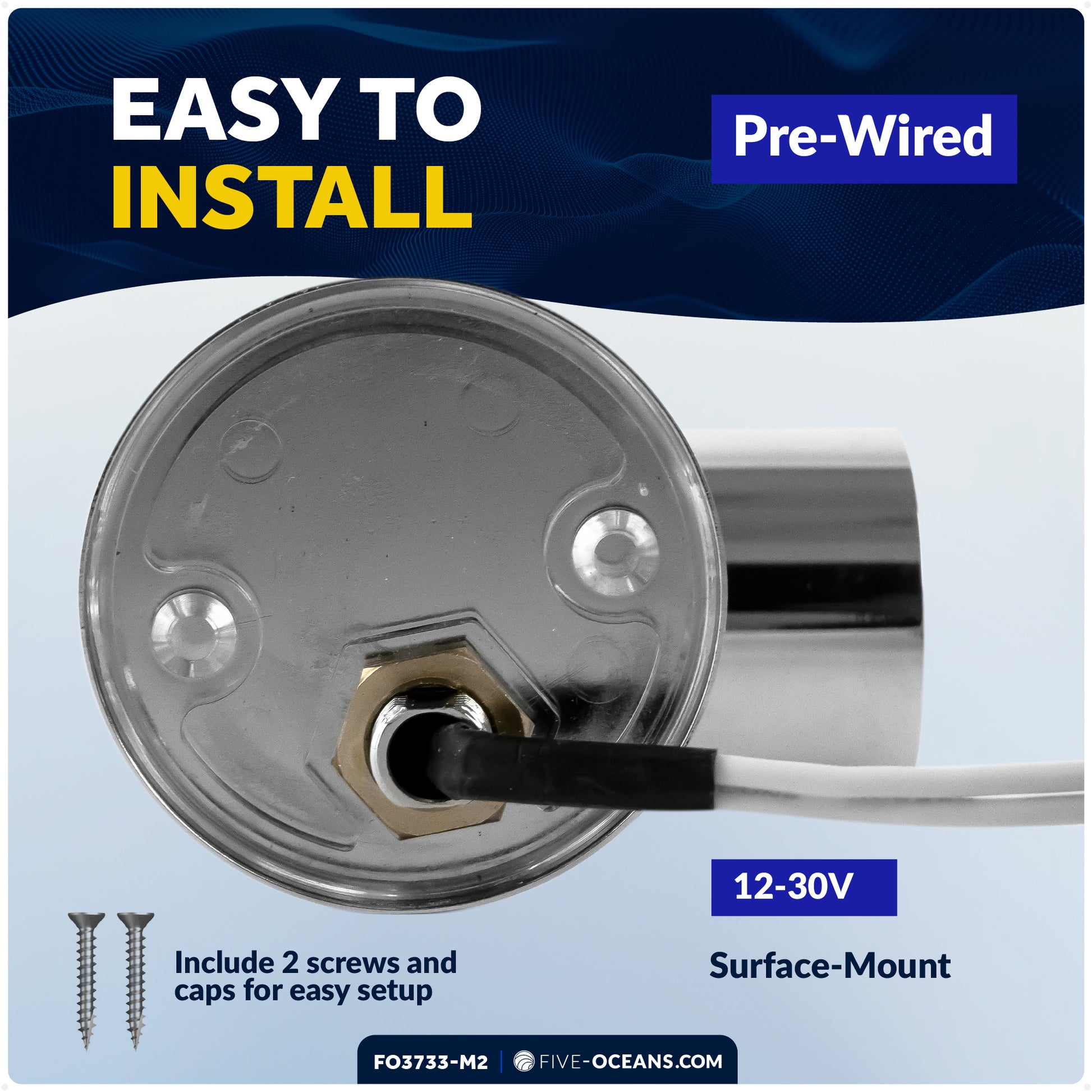 LED Reading Light, Warm White, 52 LM, 12-30V DC, 2-Pack - RV, Marine, Camper - FO3733-M2 - Five Oceans