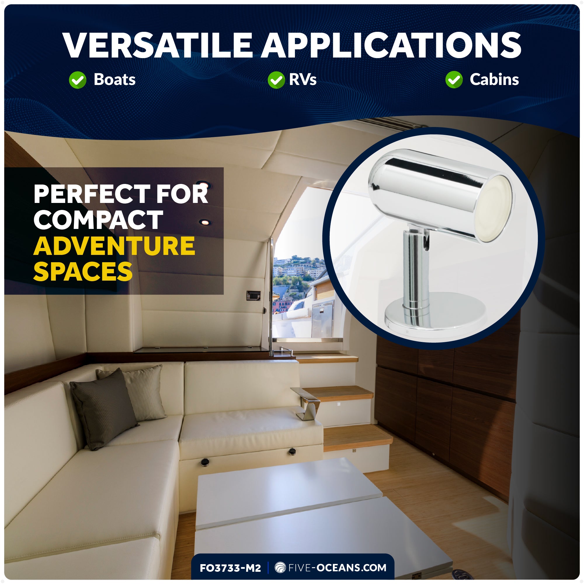 LED Reading Light, Warm White, 52 LM, 12-30V DC, 2-Pack - RV, Marine, Camper - FO3733-M2 - Five Oceans