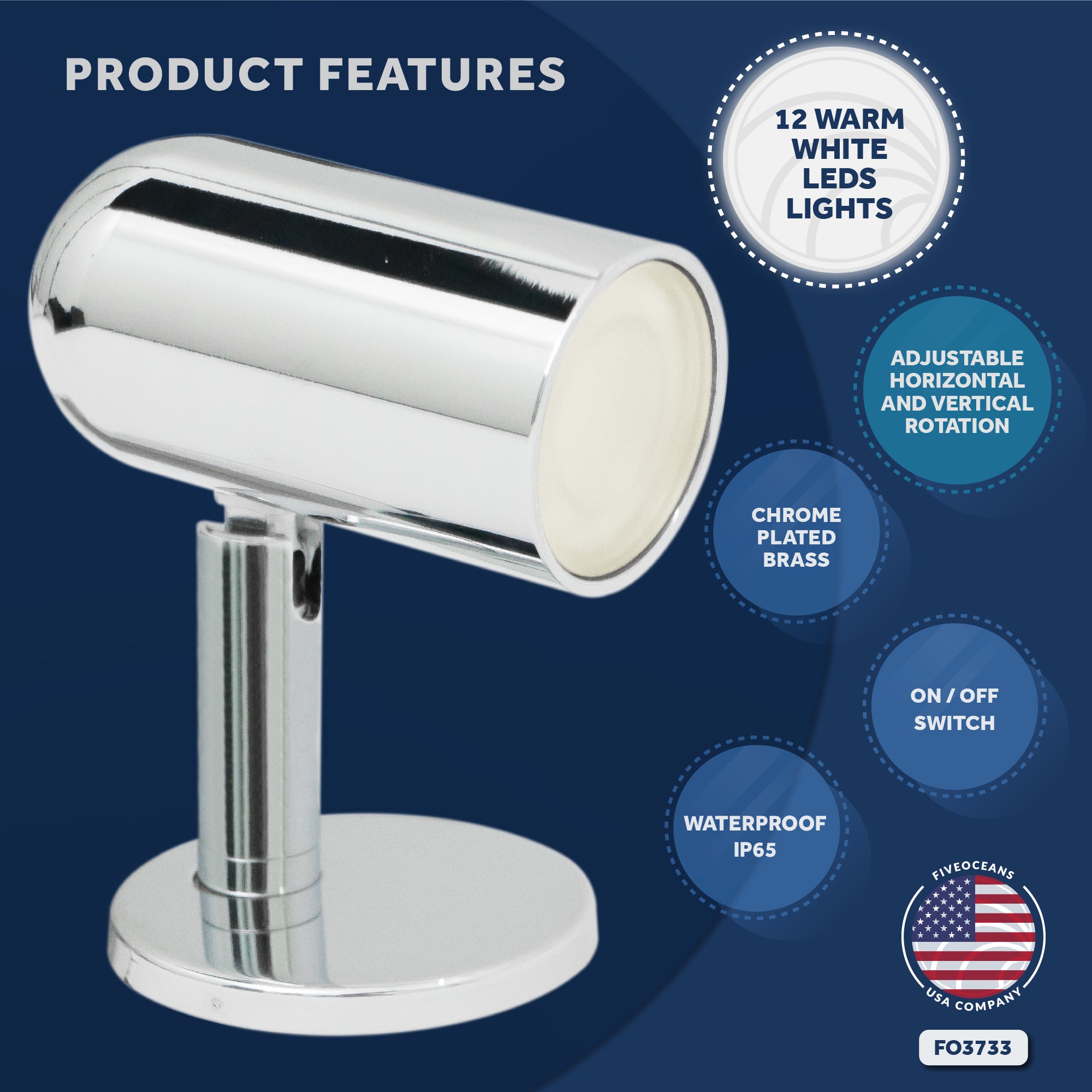 RV LED Reading Light, Warm White, 52 LM, 12-30V DC - FO3733 - Five Oceans