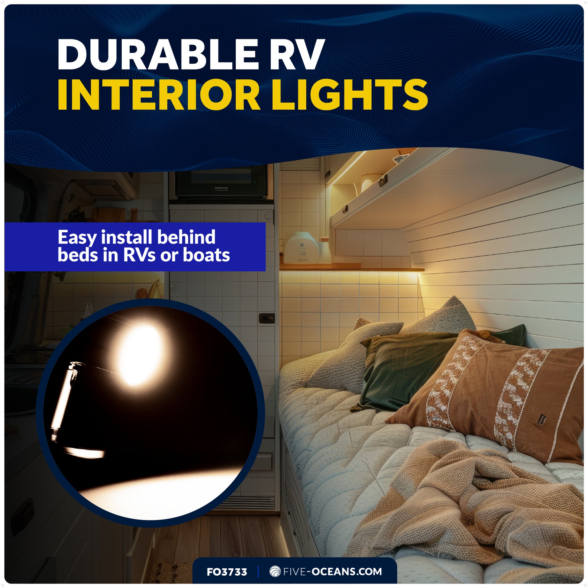 LED Reading Light, Warm White, 52 LM, 12-30V DC - RV, Marine, Camper - FO3733 - Five Oceans