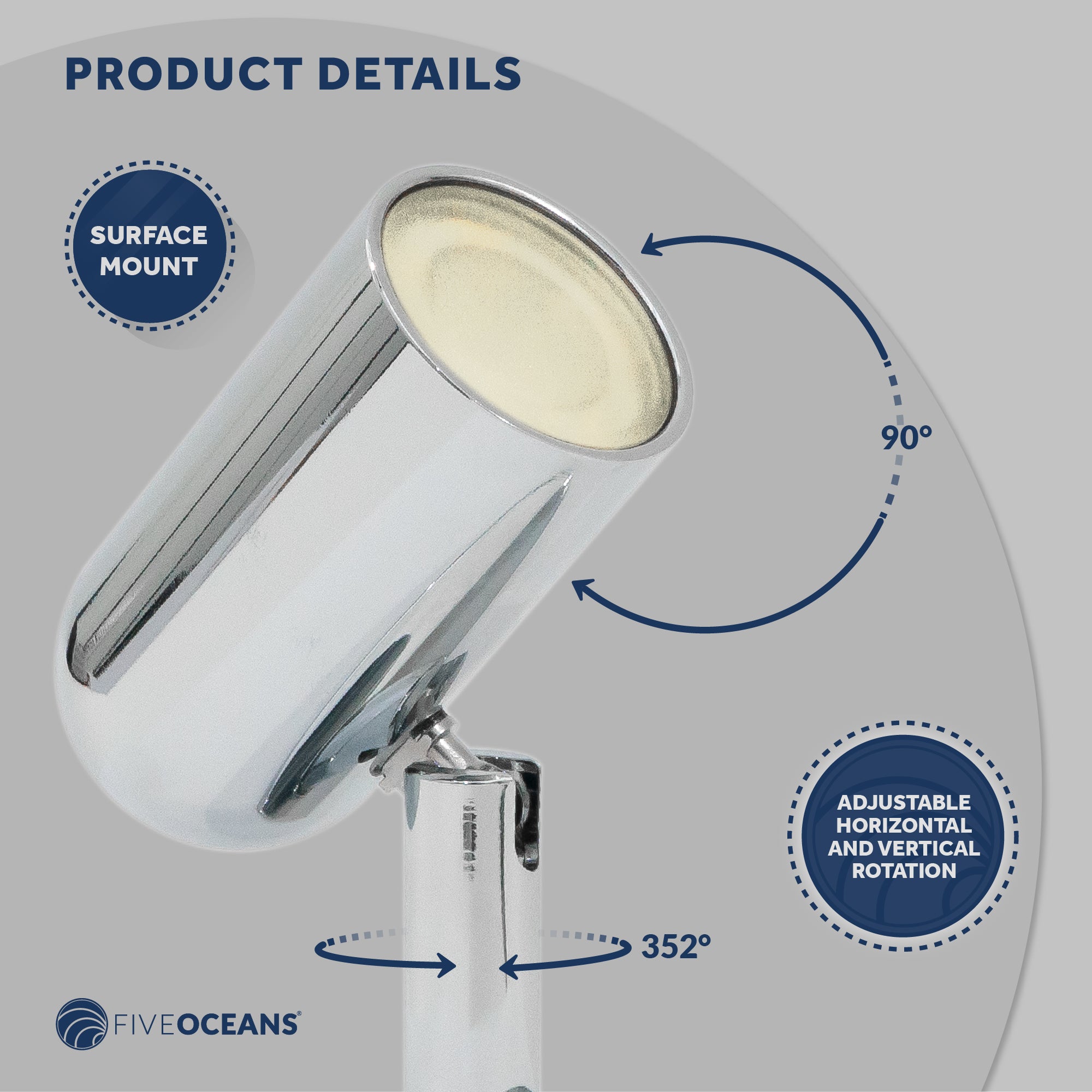 RV LED Reading Light, Warm White, 52 LM, 12-30V DC - FO3733 - Five Oceans