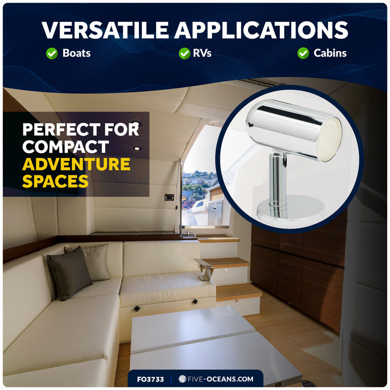 LED Surface-Mount Reading Light, Warm White, High-Quality Chrome Plated Brass, 12-30V - FO3733 - Five Oceans