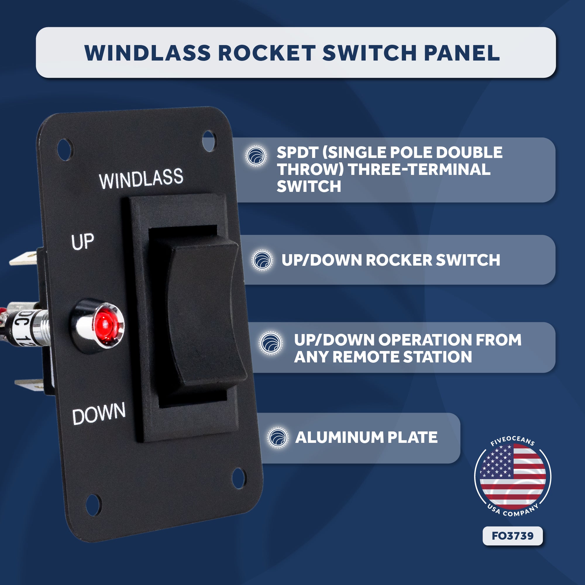 Anchor Windlass Rocker Switch Panel, 12V - FO3739