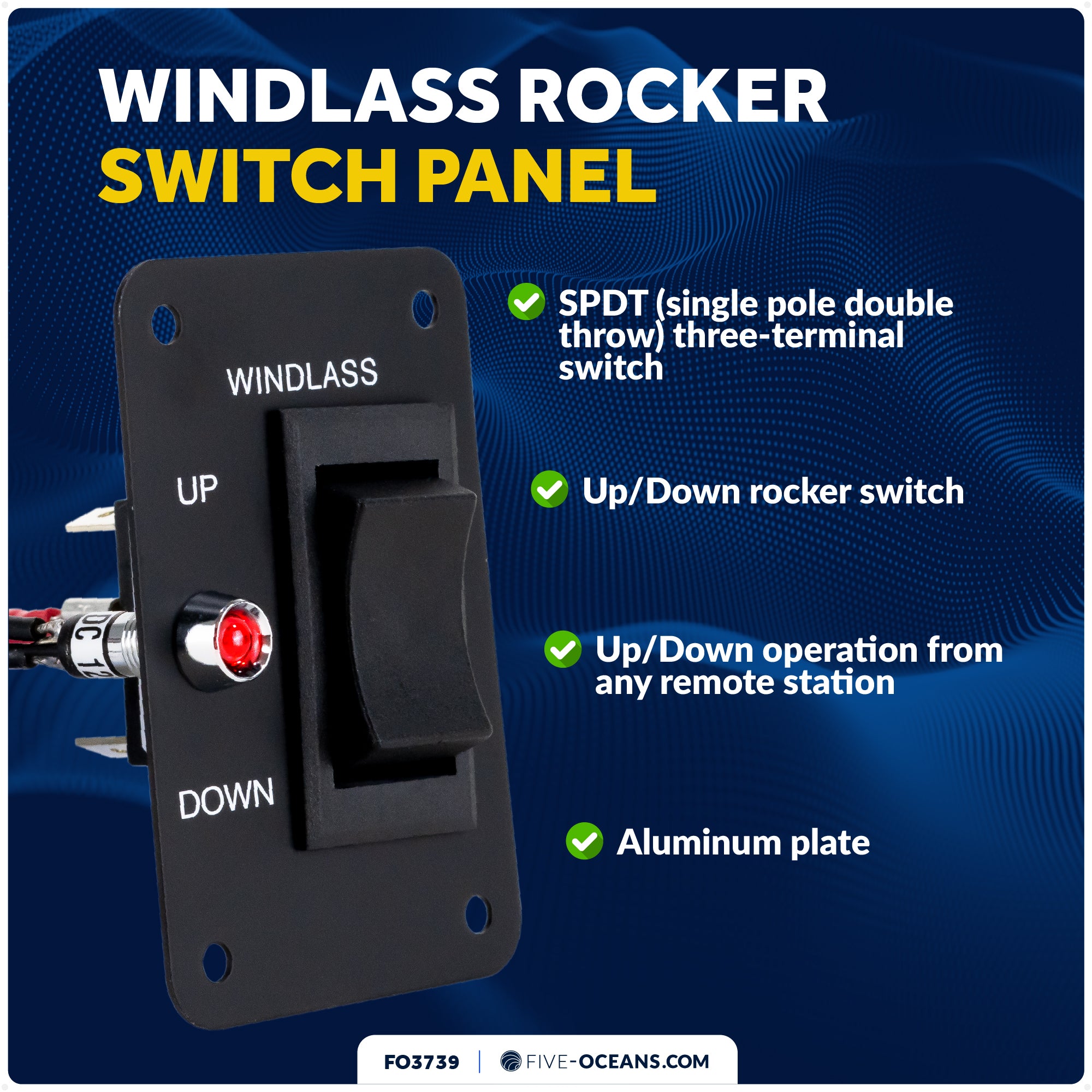 Up/Down Windlass Rocker Switch, 12V - FO3739