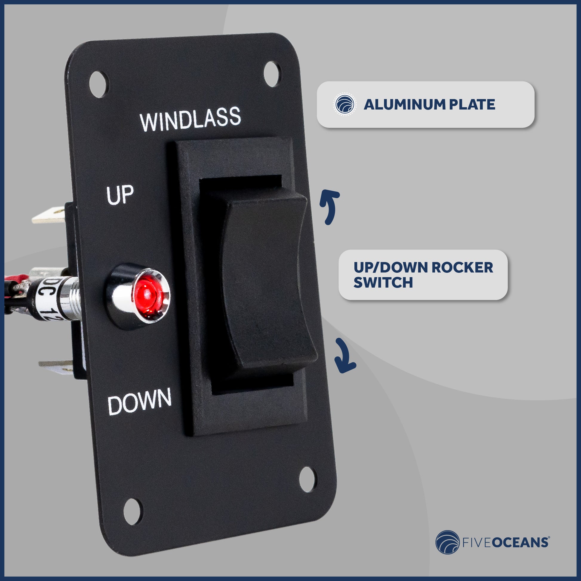 Rocker Anchor Windlass Switch, Up/Down, 12V - FO3739 - Five Oceans