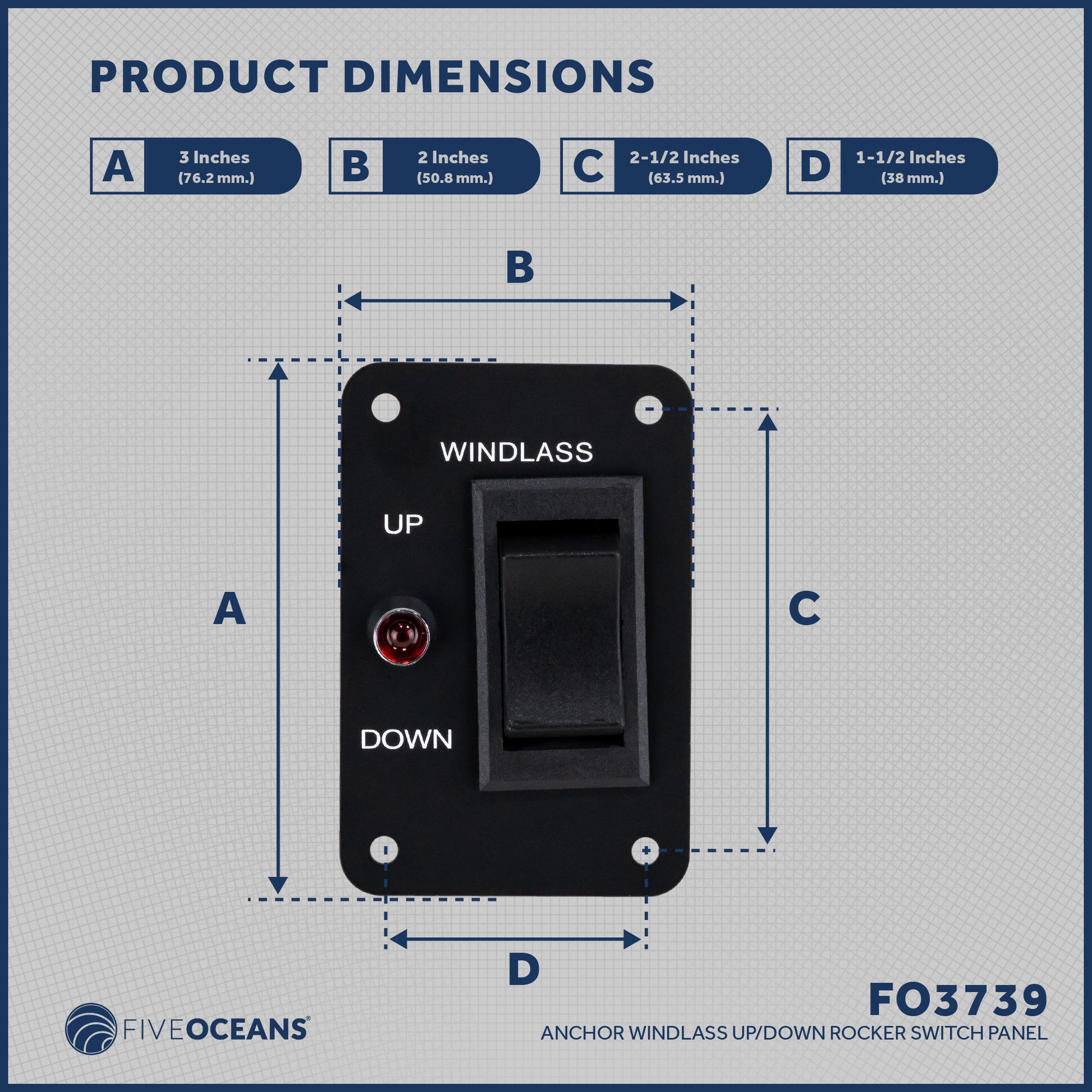 Rocker Anchor Windlass Switch, Up/Down, 12V - FO3739 - Five Oceans