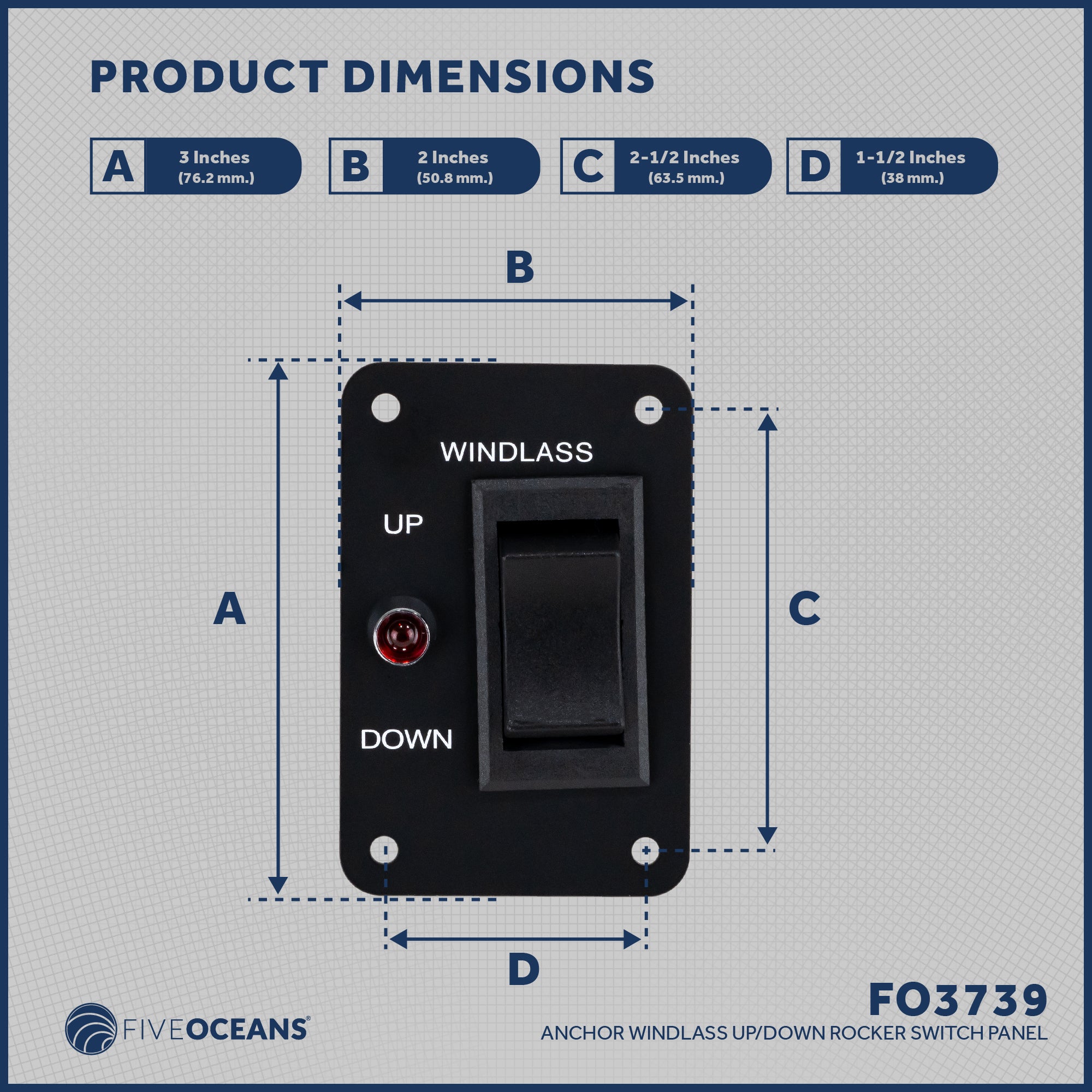 Anchor Windlass Rocker Switch Panel, 12V - FO3739
