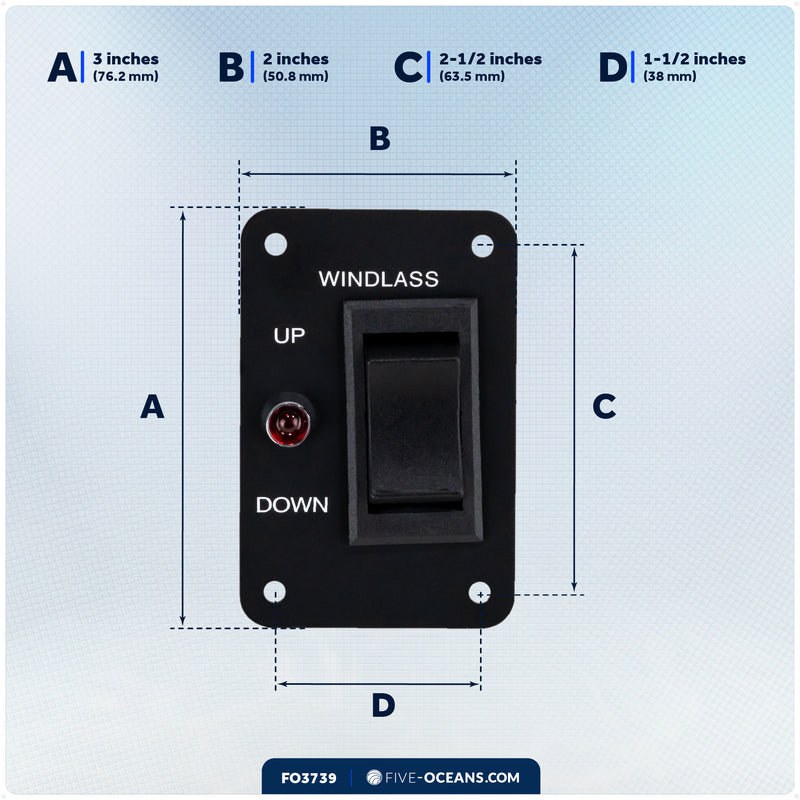 Up/Down Windlass Rocker Switch, 12V - FO3739 - Five Oceans