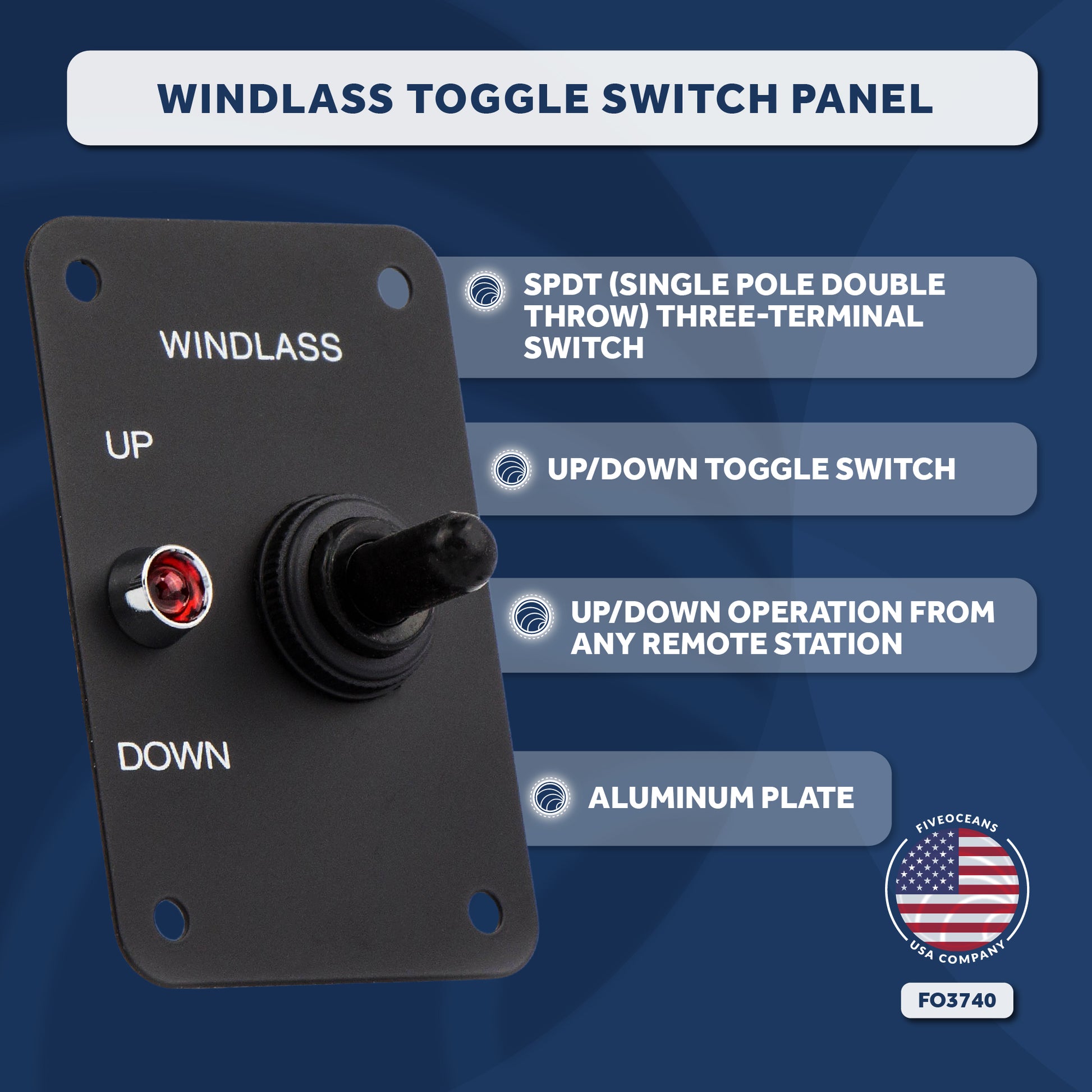 Toggle Anchor Windlass Switch, Up/Down, 12V - FO3740 - Five Oceans