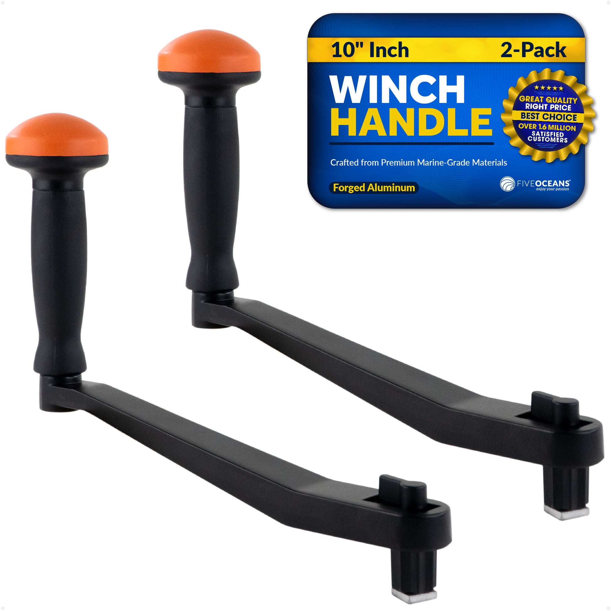 Universal Lock-in Style Winch Handle, 10" Black/Orange, 2-Pack - FO3743-M2 - Five Oceans