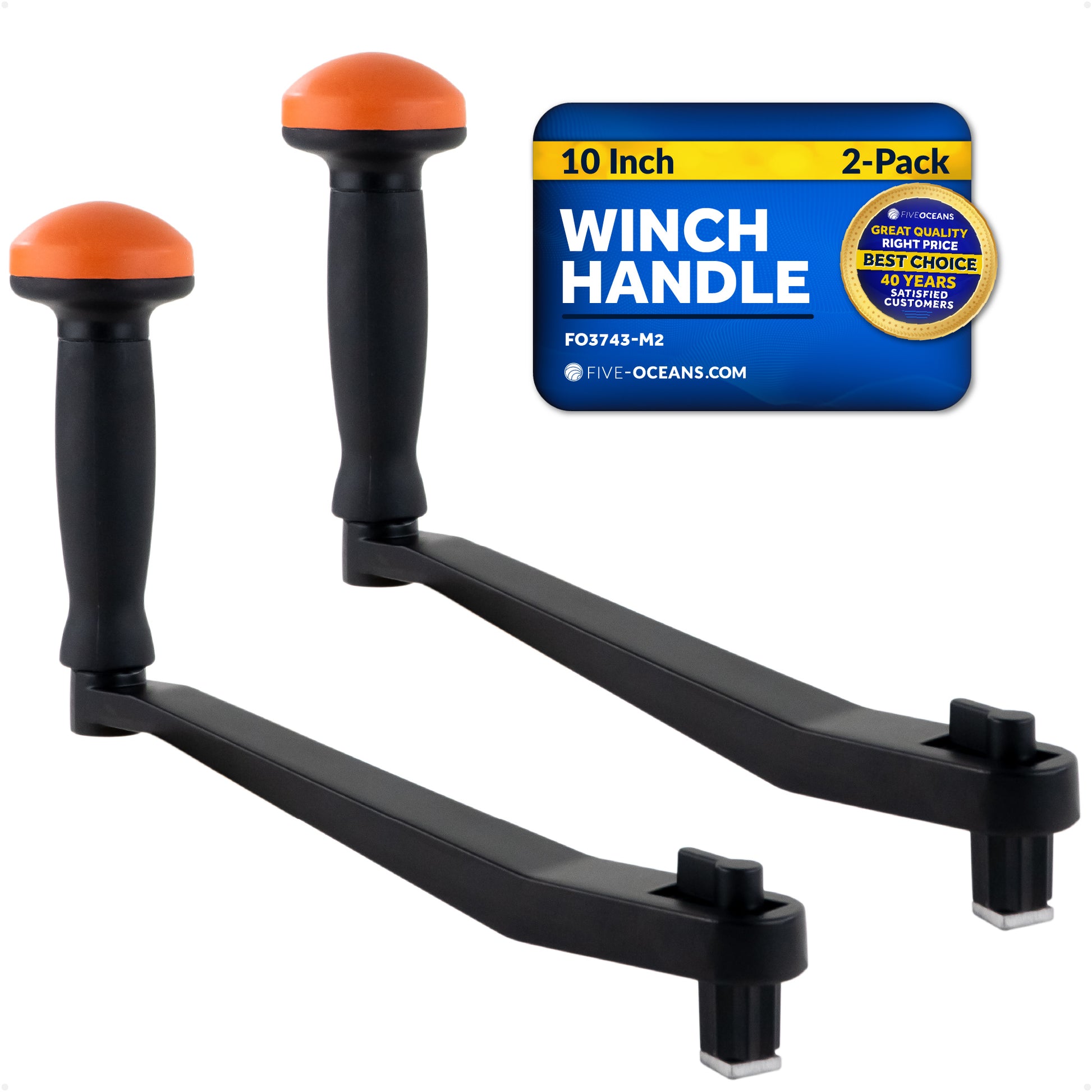 Universal Lock-in Style Winch Handle, 10" Black/Orange, 2-Pack - FO3743-M2 - Five Oceans