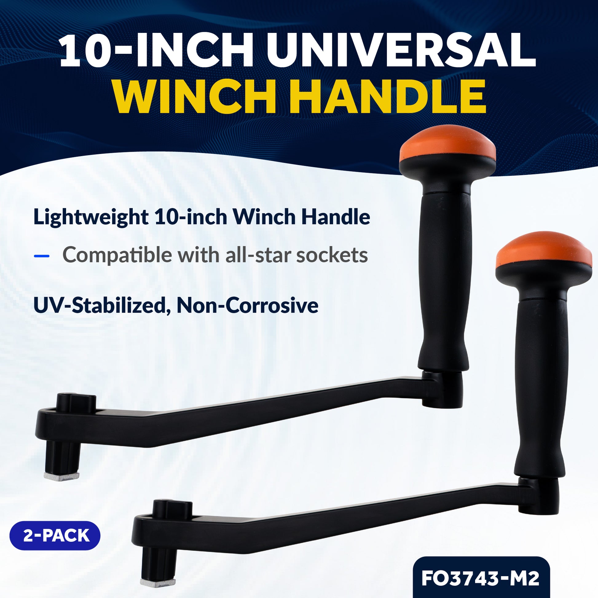 Universal Lock-in Style Winch Handle, 10" Black/Orange, 2-Pack - FO3743-M2 - Five Oceans