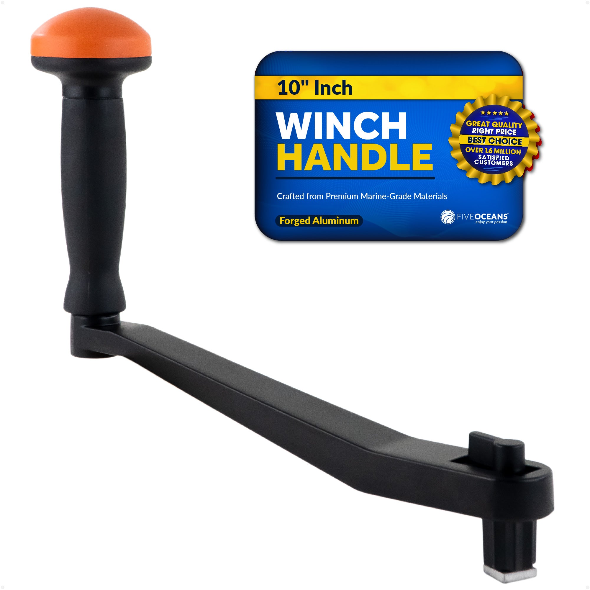 Universal Lock-in Style Winch Handle, 10" Black/Orange  - FO3743 - Five Oceans