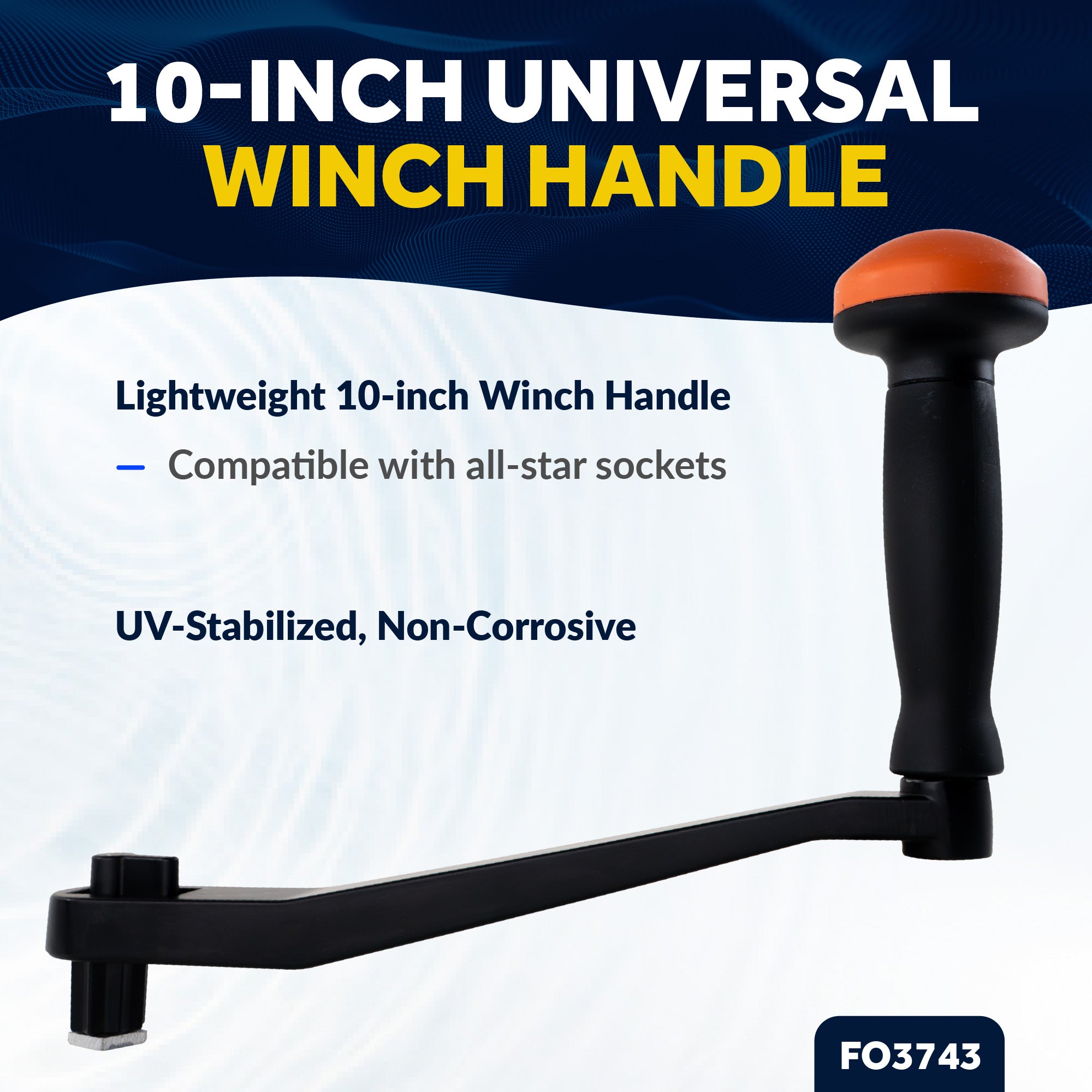 Universal Lock-in Style Winch Handle, 10" Black/Orange  - FO3743 - Five Oceans