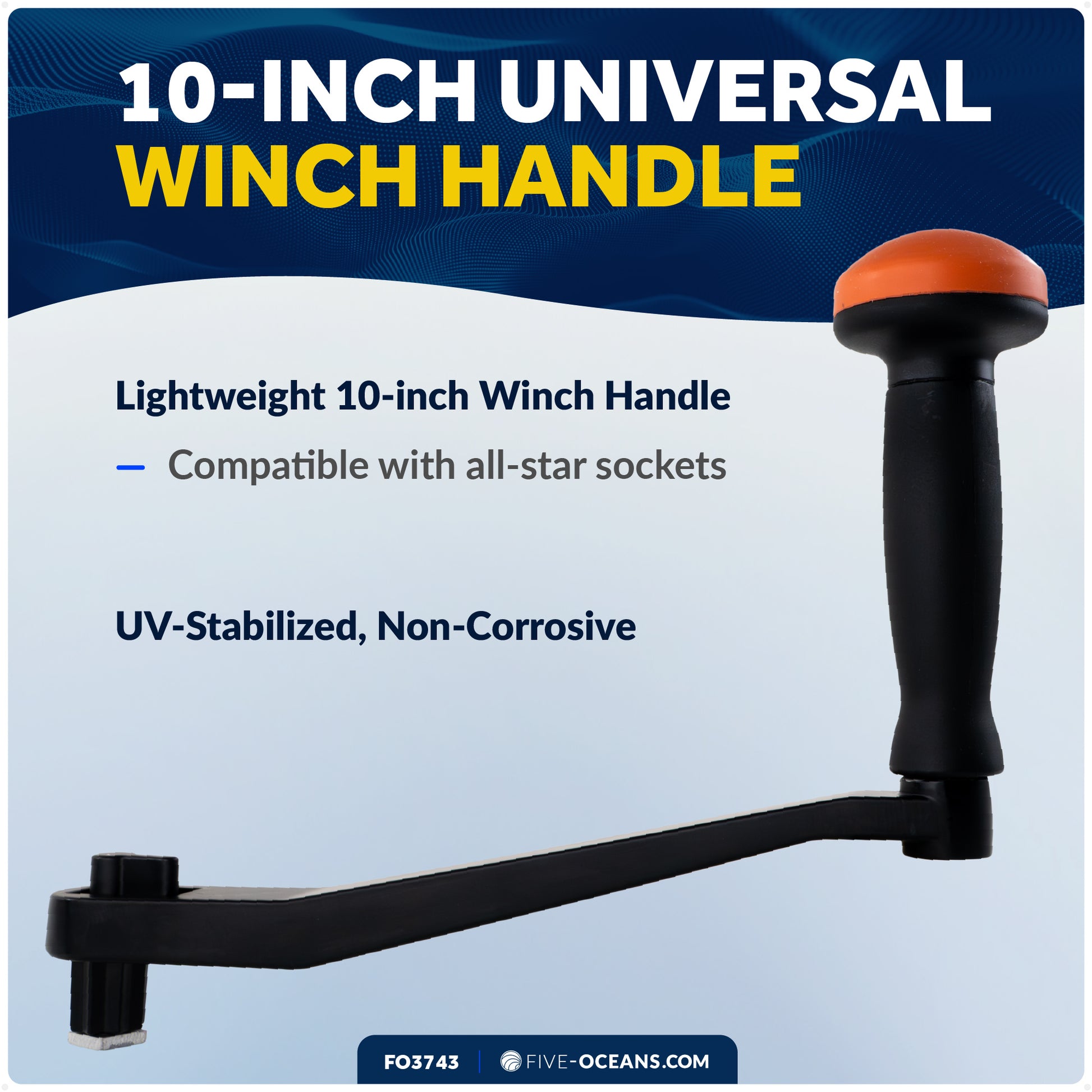 Universal Lock-in Style Winch Handle, 10" Black/Orange  - FO3743 - Five Oceans