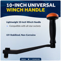 10" Universal Winch Handle Palm Grip, Lock-in Mechanism, Black & Orange - FO3743 - Five Oceans