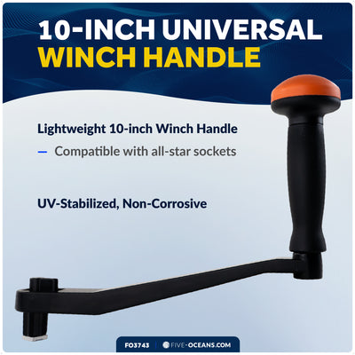 10" Universal Winch Handle Palm Grip, Lock-in Mechanism, Black & Orange - FO3743 - Five Oceans