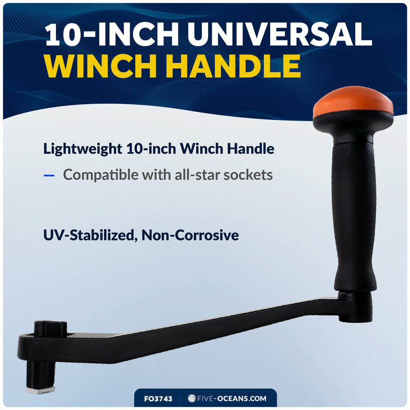 10" Universal Winch Handle Palm Grip, Lock-in Mechanism, Black & Orange - FO3743 - Five Oceans
