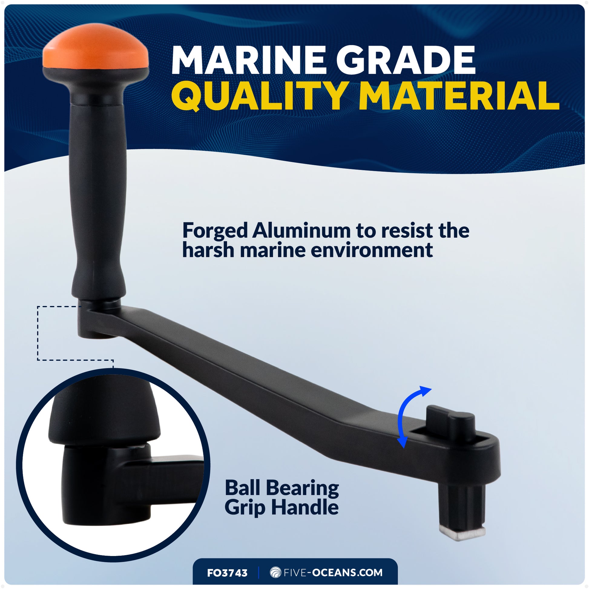 Universal Lock-in Style Winch Handle, 10" Black/Orange  - FO3743 - Five Oceans