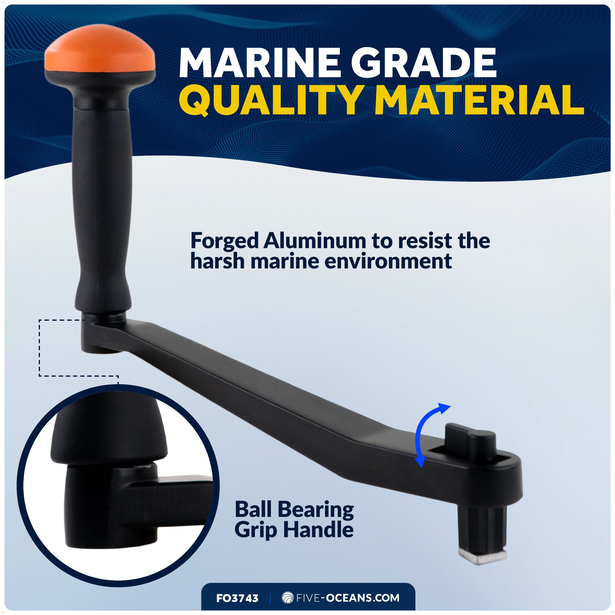Universal Lock-in Style Winch Handle, 10" Black/Orange  - FO3743 - Five Oceans