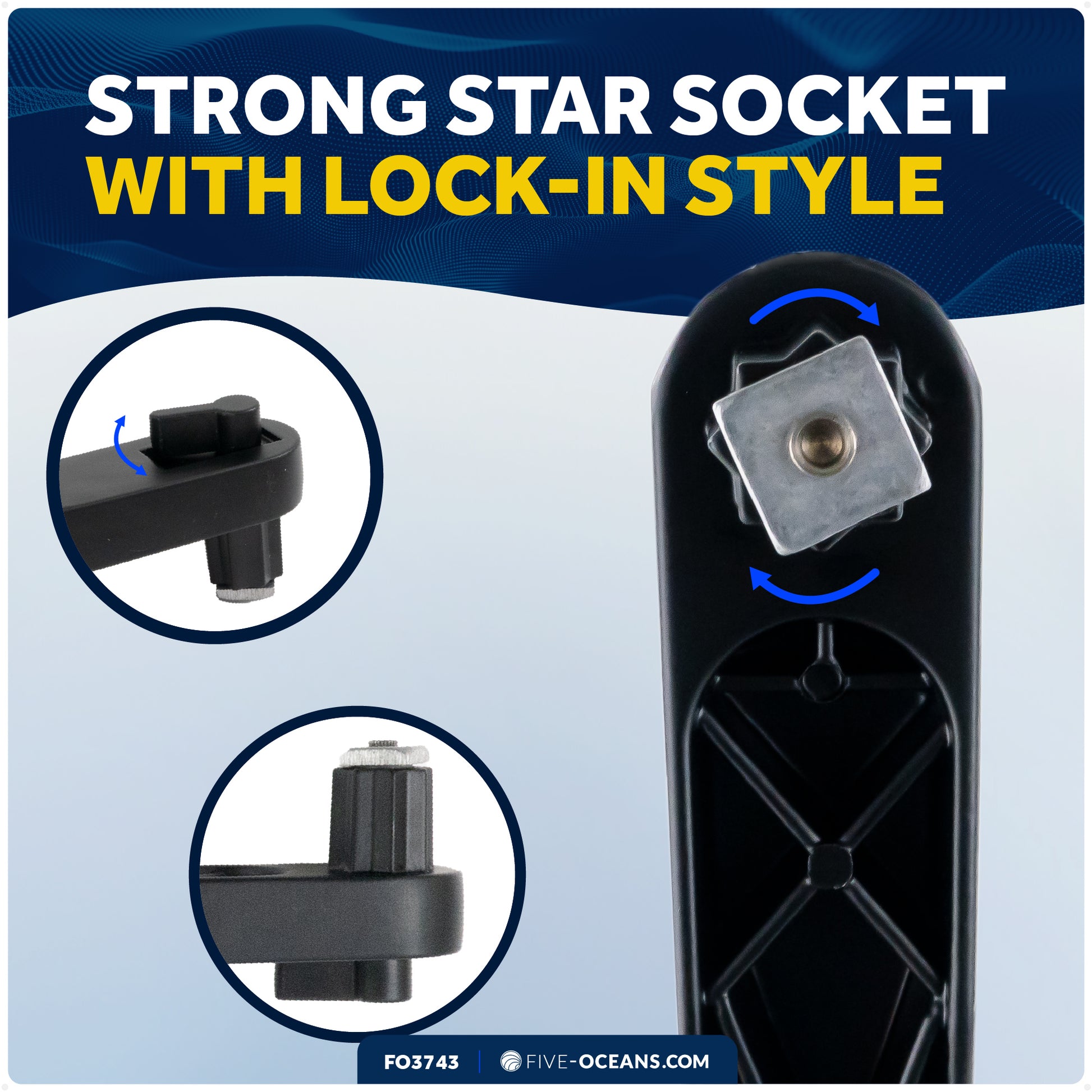 Universal Lock-in Style Winch Handle, 10" Black/Orange  - FO3743 - Five Oceans