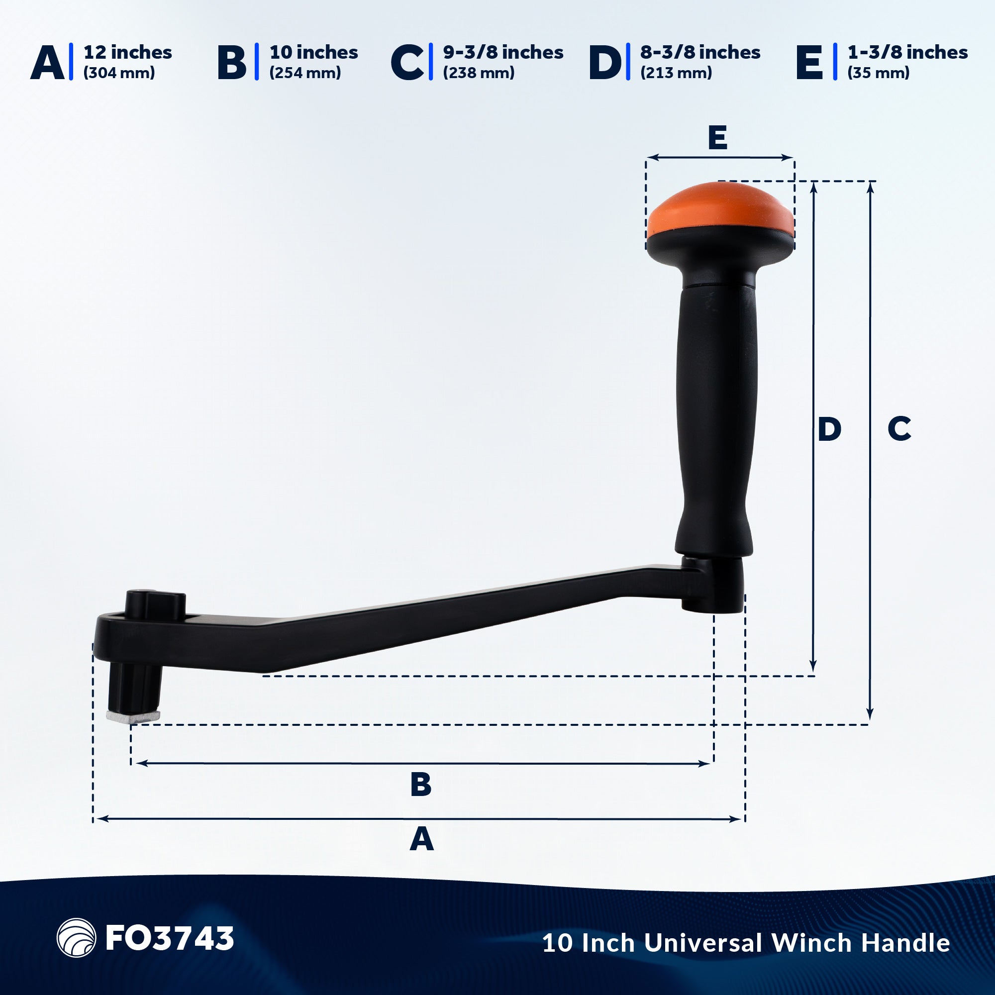 Universal Lock-in Style Winch Handle, 10" Black/Orange  - FO3743 - Five Oceans