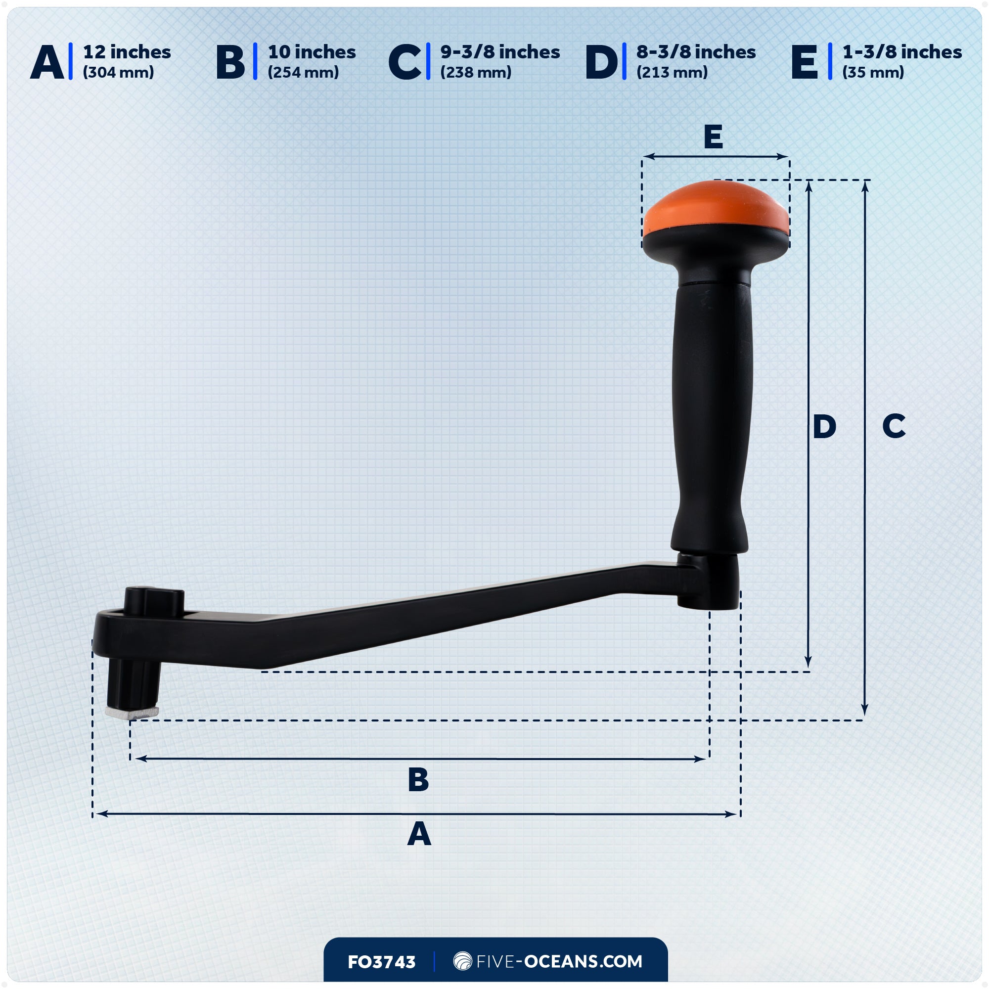 Universal Lock-in Style Winch Handle, 10" Black/Orange  - FO3743 - Five Oceans