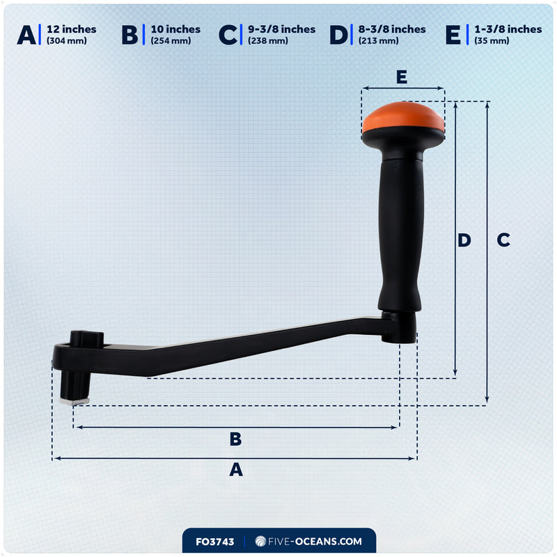 10" Universal Winch Handle Palm Grip, Lock-in Mechanism, Black & Orange - FO3743 - Five Oceans