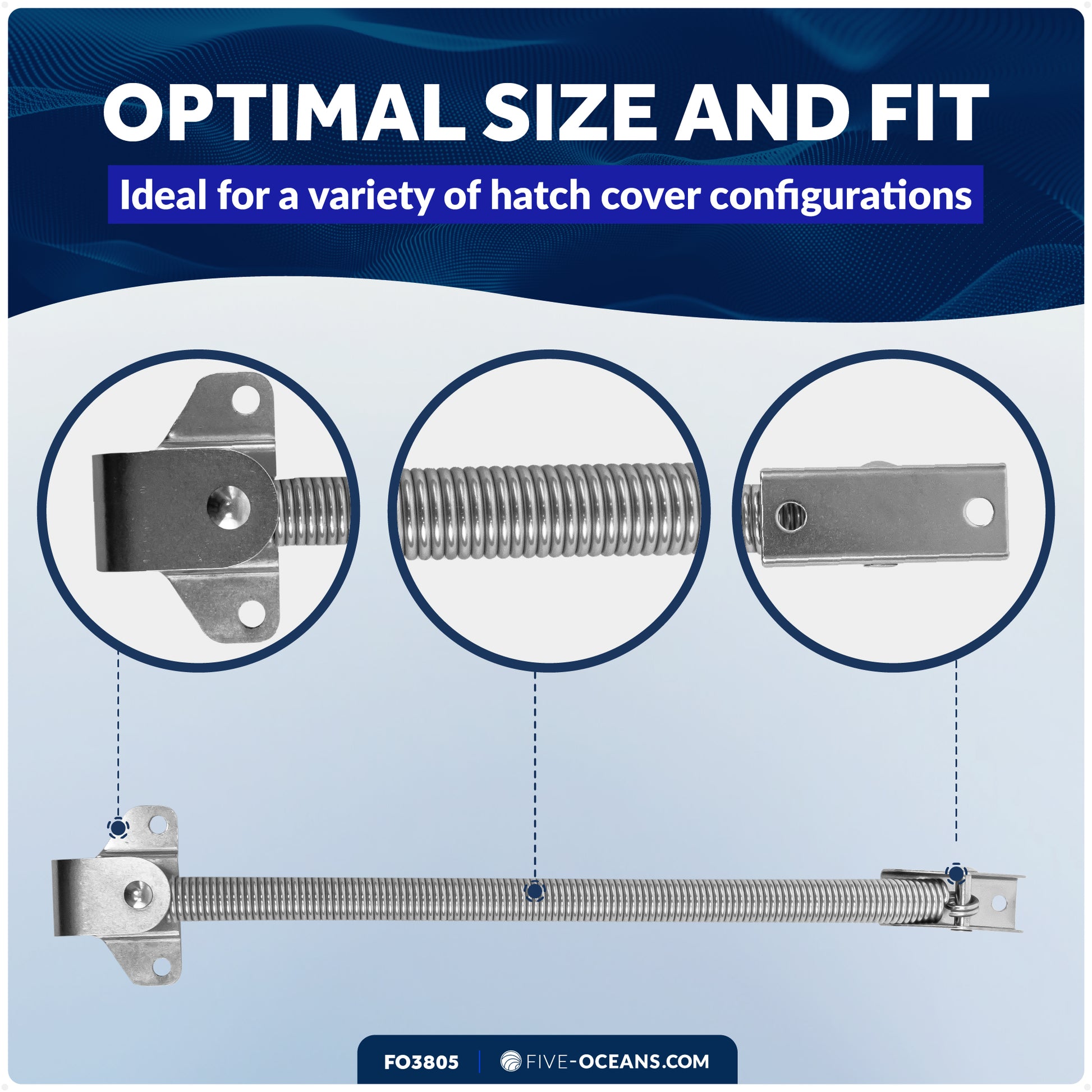 10" Hatch Lid Support Spring Holder, Stainless Steel - FO3805 - Five Oceans