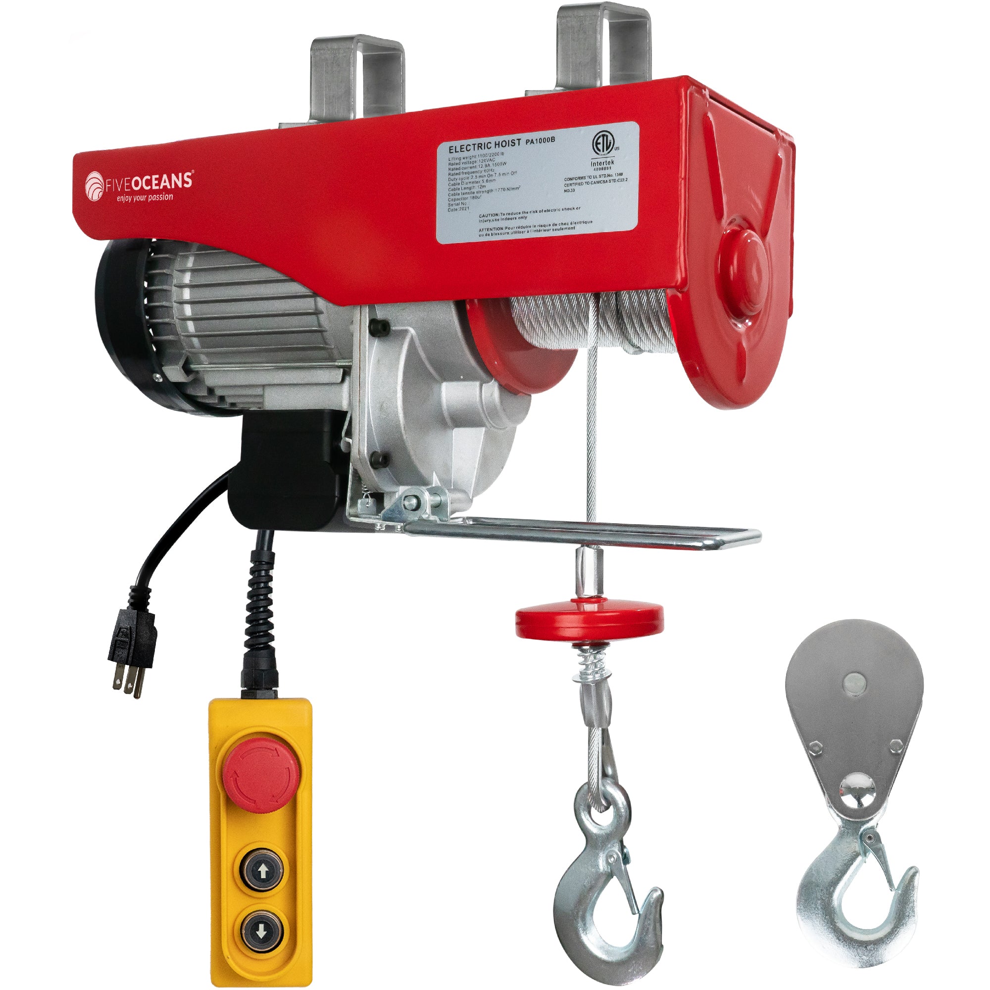 2200 Lb Winch Electric Hoist, 6 FT Remote Control - FO3820 - Five Oceans