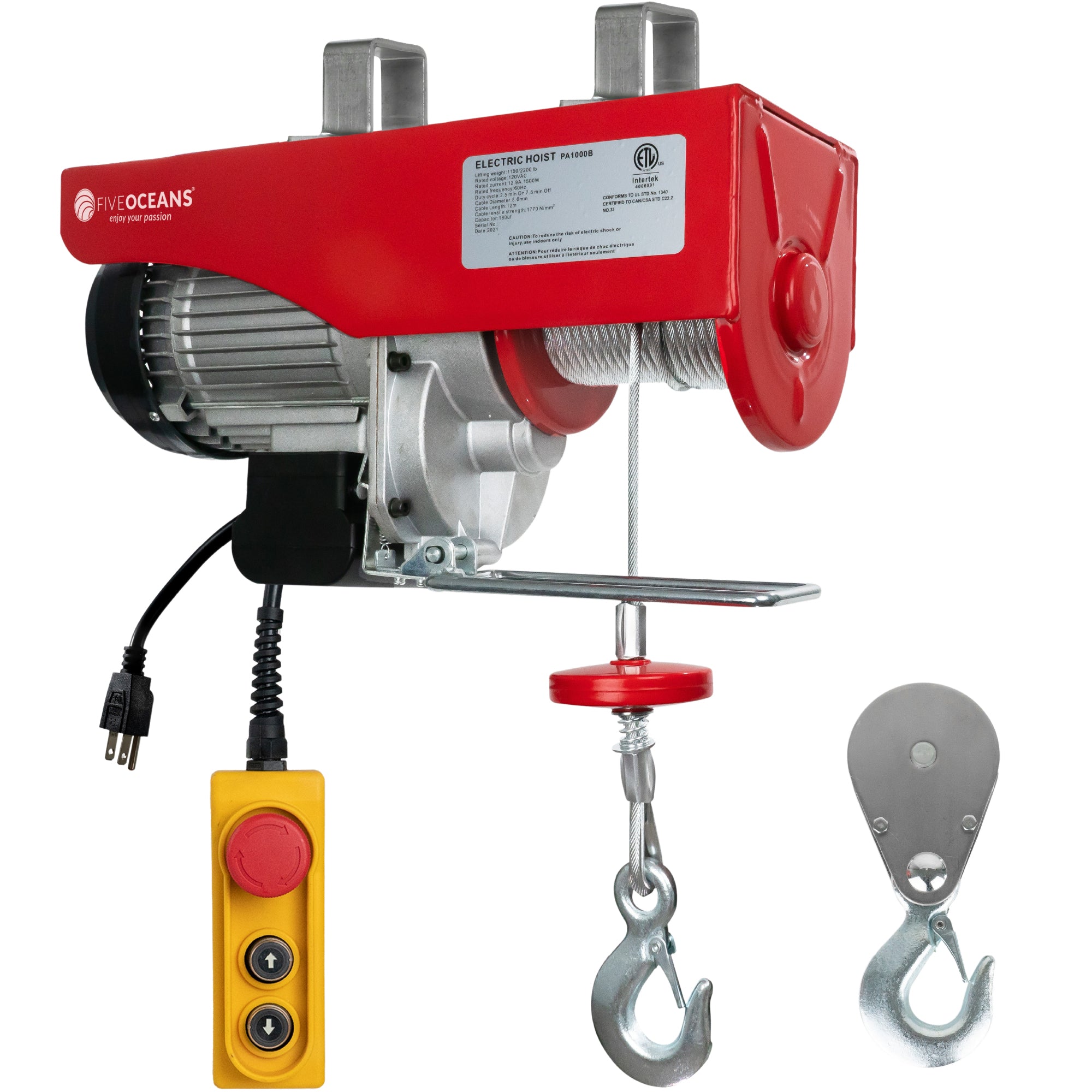 2200 Lb. Electric Hoist with 6Ft Cable Control, 120V AC - FO3820