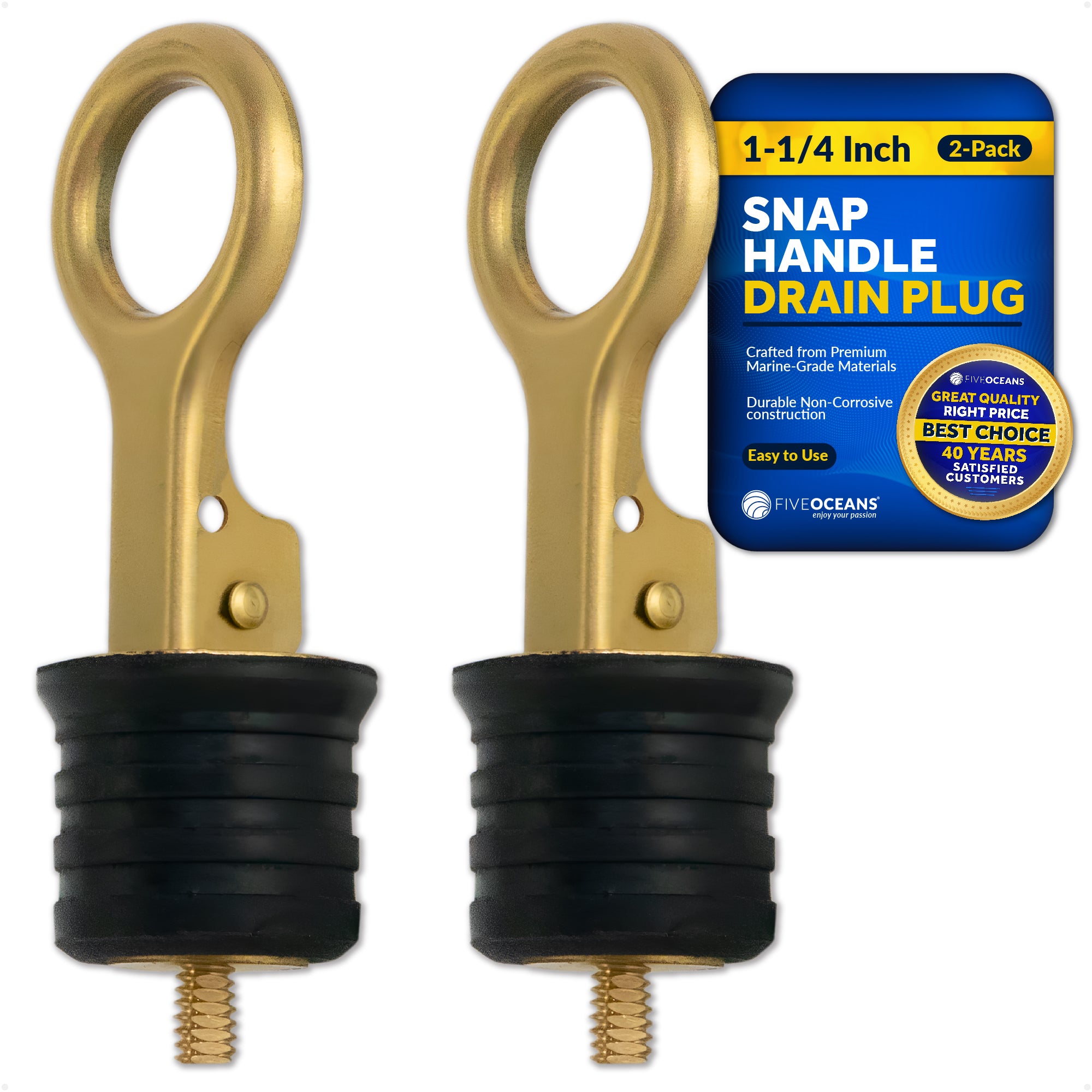 Snap-Handle Drain Plug for 1-1/4" Diameter Drains, 2-Pack - FO3834-M2 - Five Oceans