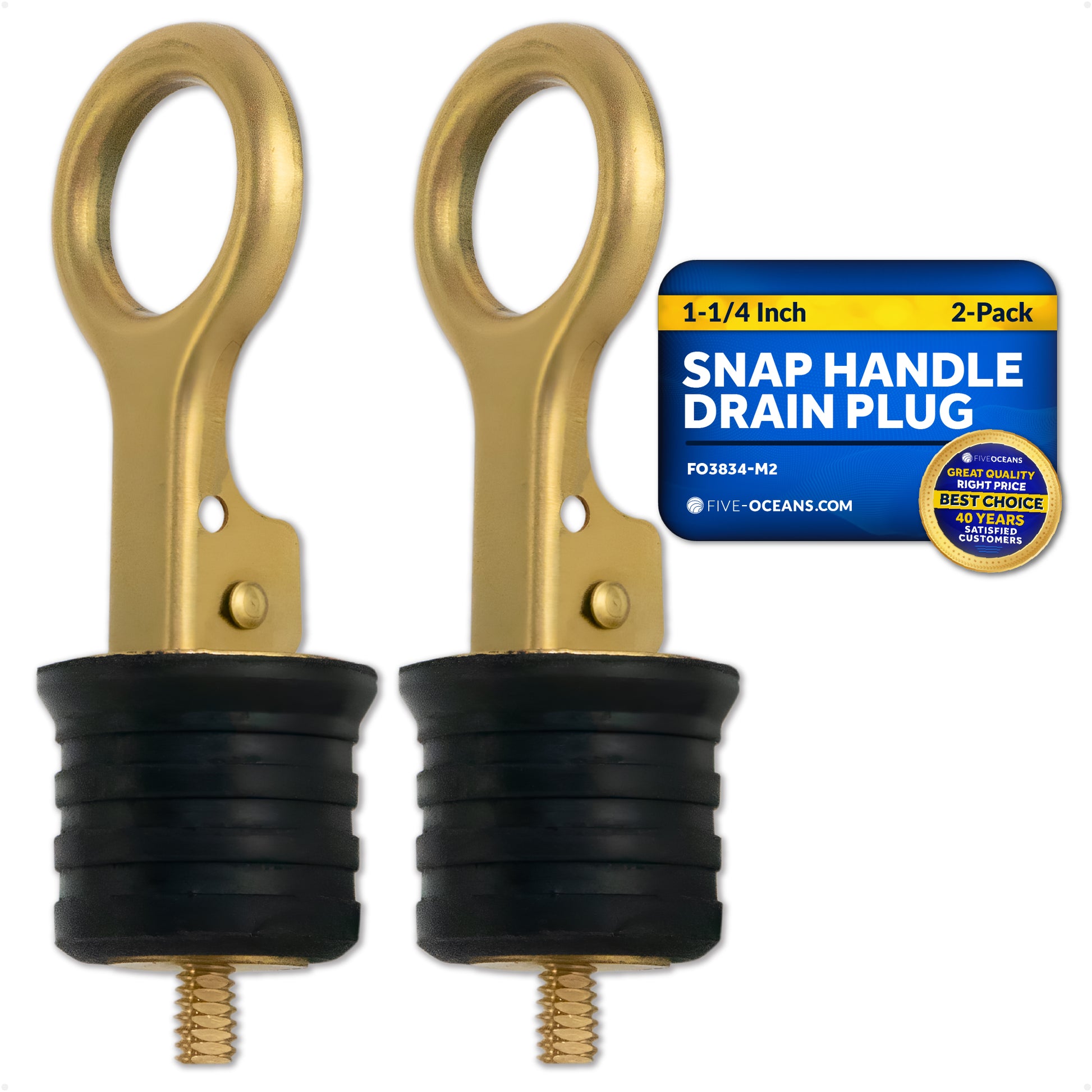 Snap-Handle Drain Plug for 1-1/4" Diameter Drains, 2-Pack - FO3834-M2 - Five Oceans