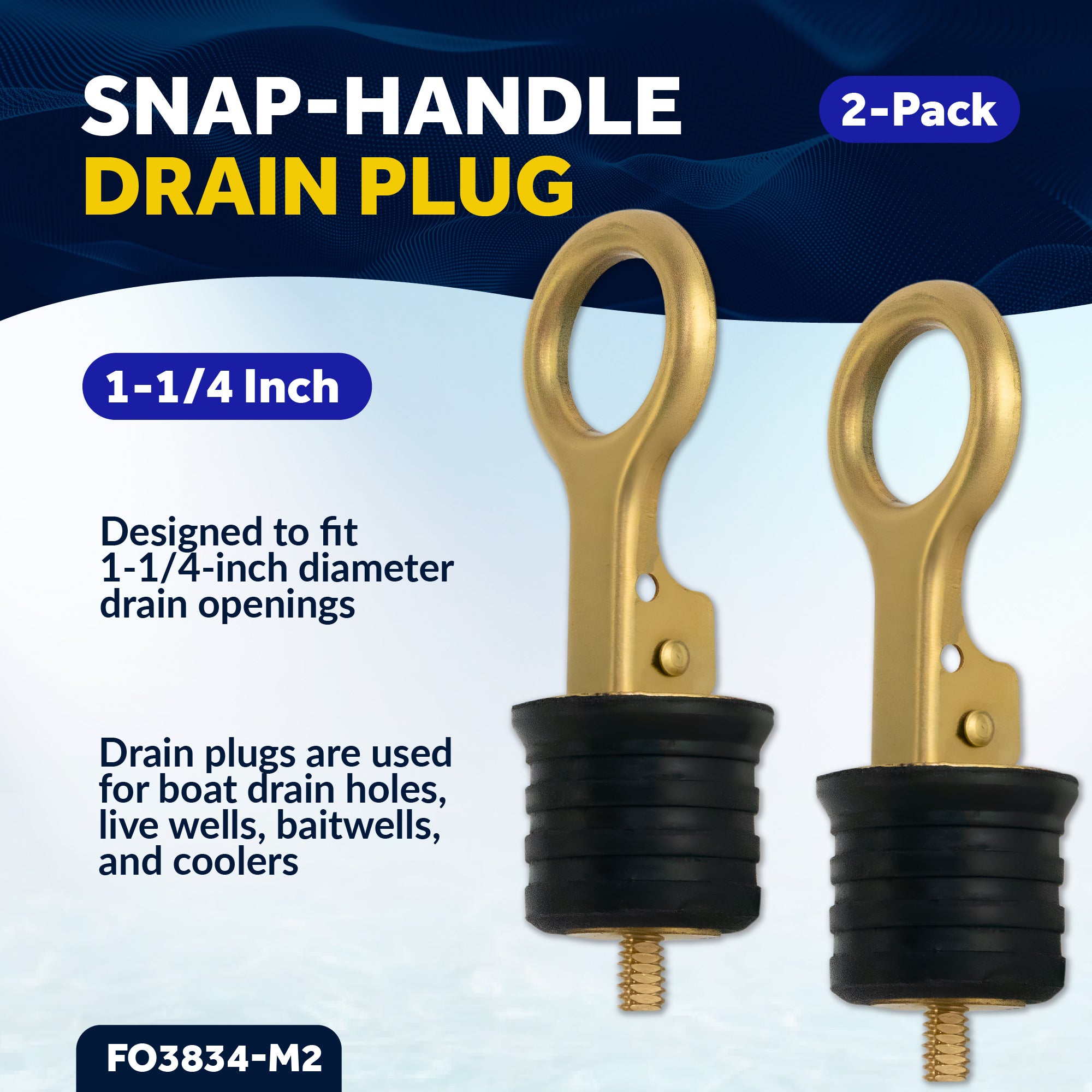 Snap-Handle Drain Plug for 1-1/4" Diameter Drains, 2-Pack - FO3834-M2 - Five Oceans