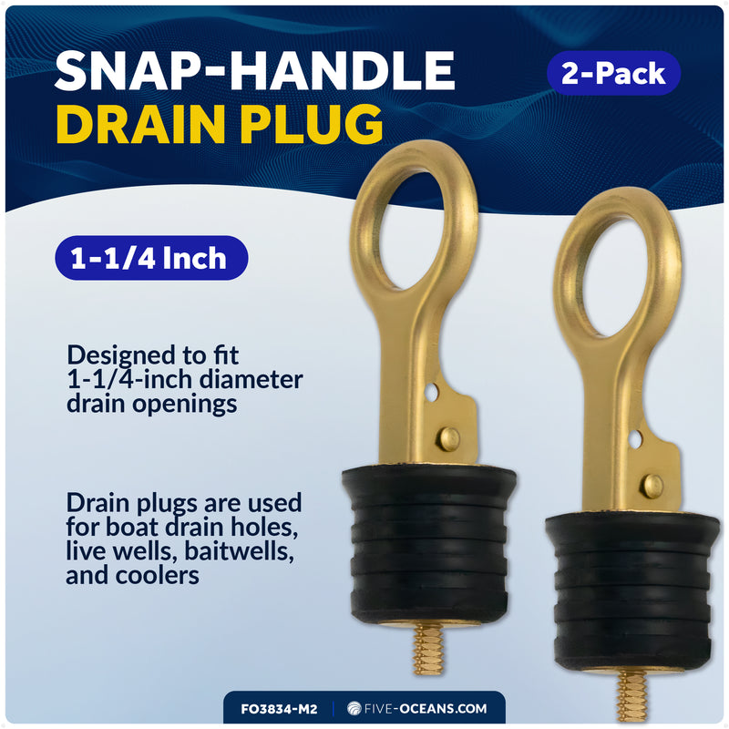 Snap-Handle Drain Plug for 1-1/4" Transom Hole, 2-Pack - FO3834-M2 - Five Oceans