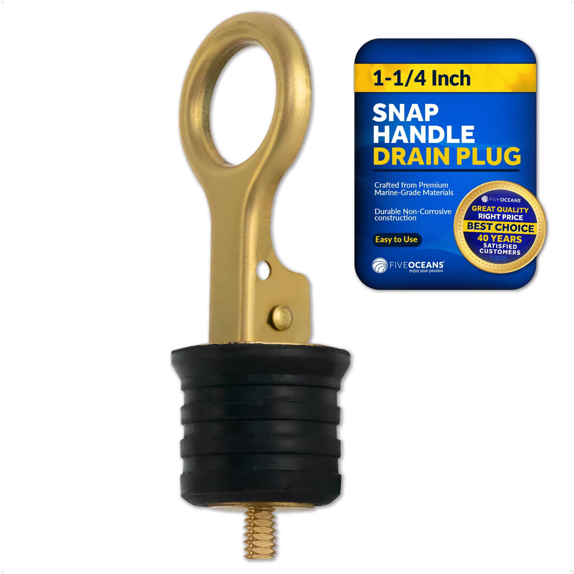Snap-Handle Drain Plug for 1-1/4" Diameter Drains - FO3834 - Five Oceans