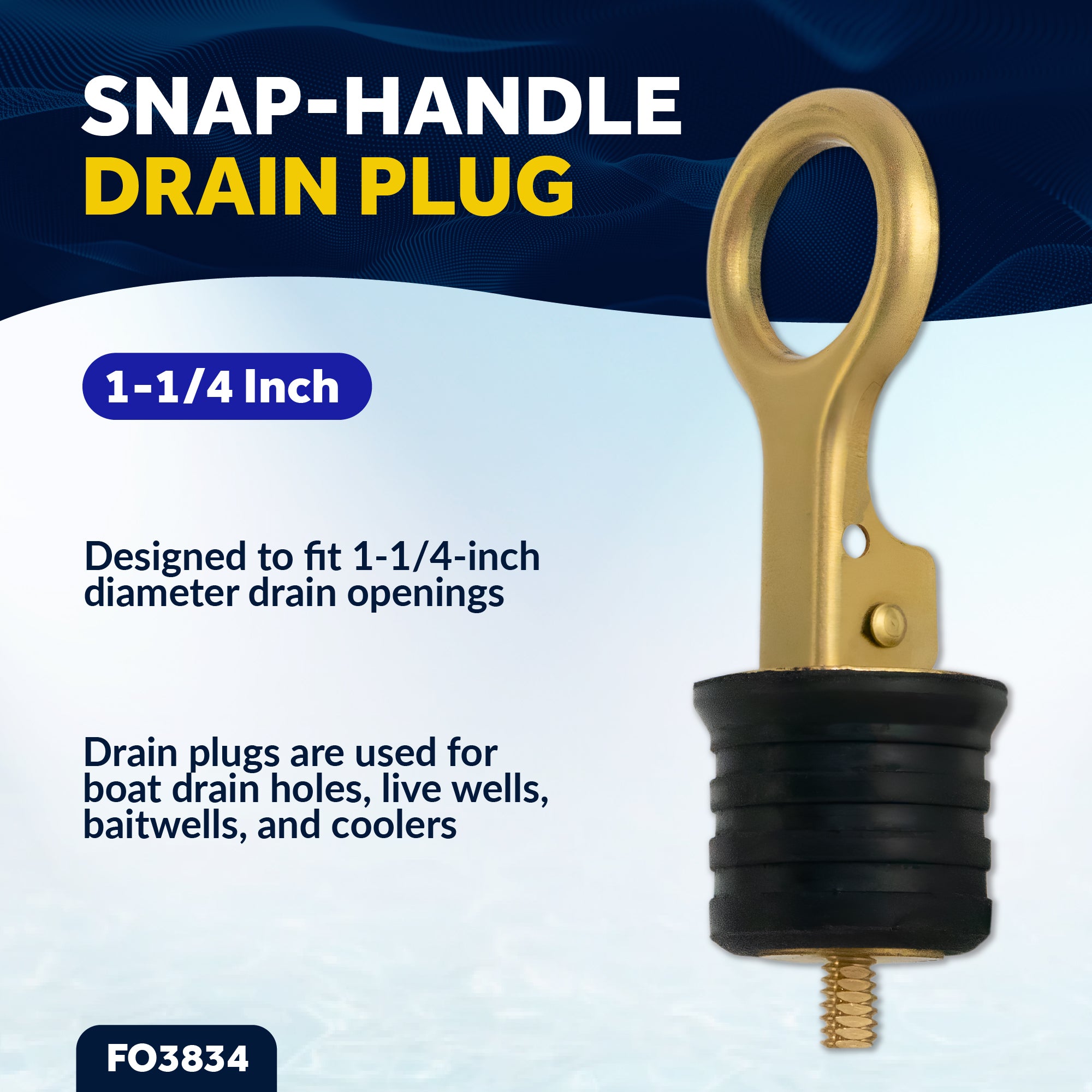 Snap-Handle Drain Plug for 1-1/4" Diameter Drains - FO3834 - Five Oceans