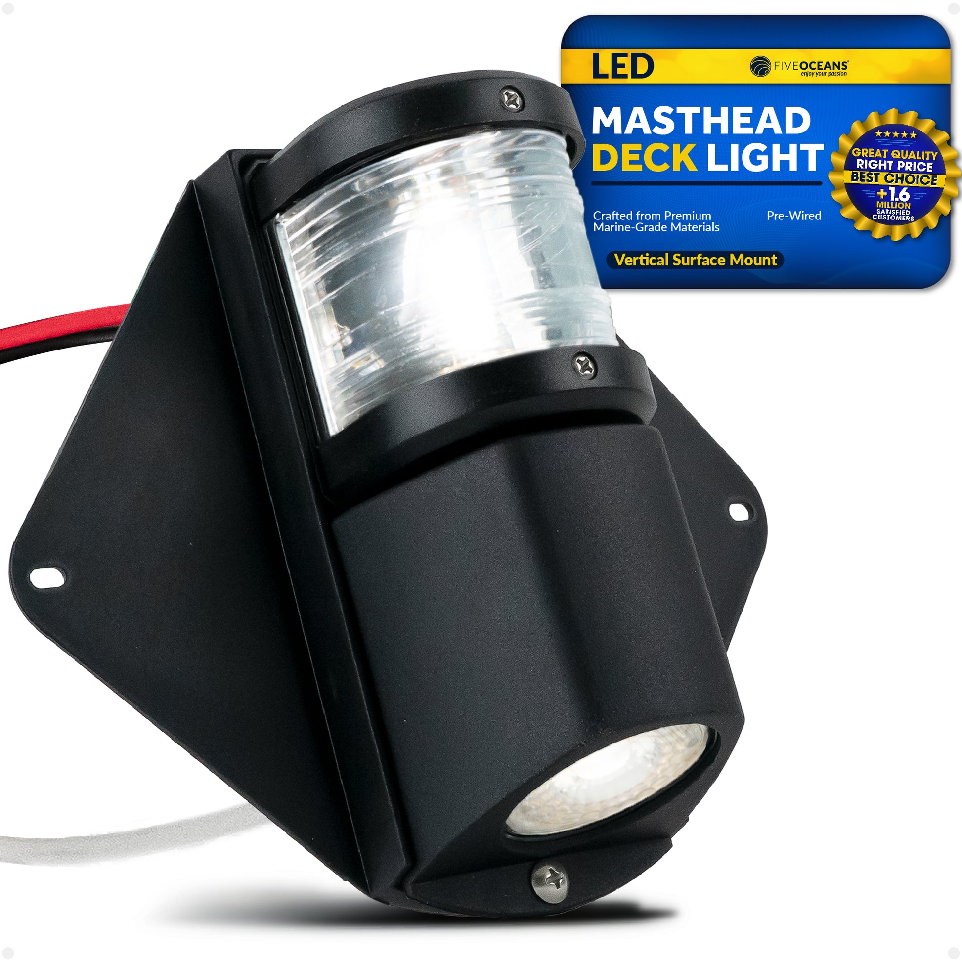 LED Combination Masthead Deck Light, 12V, Vertical Mount - FO3837 - Five Oceans