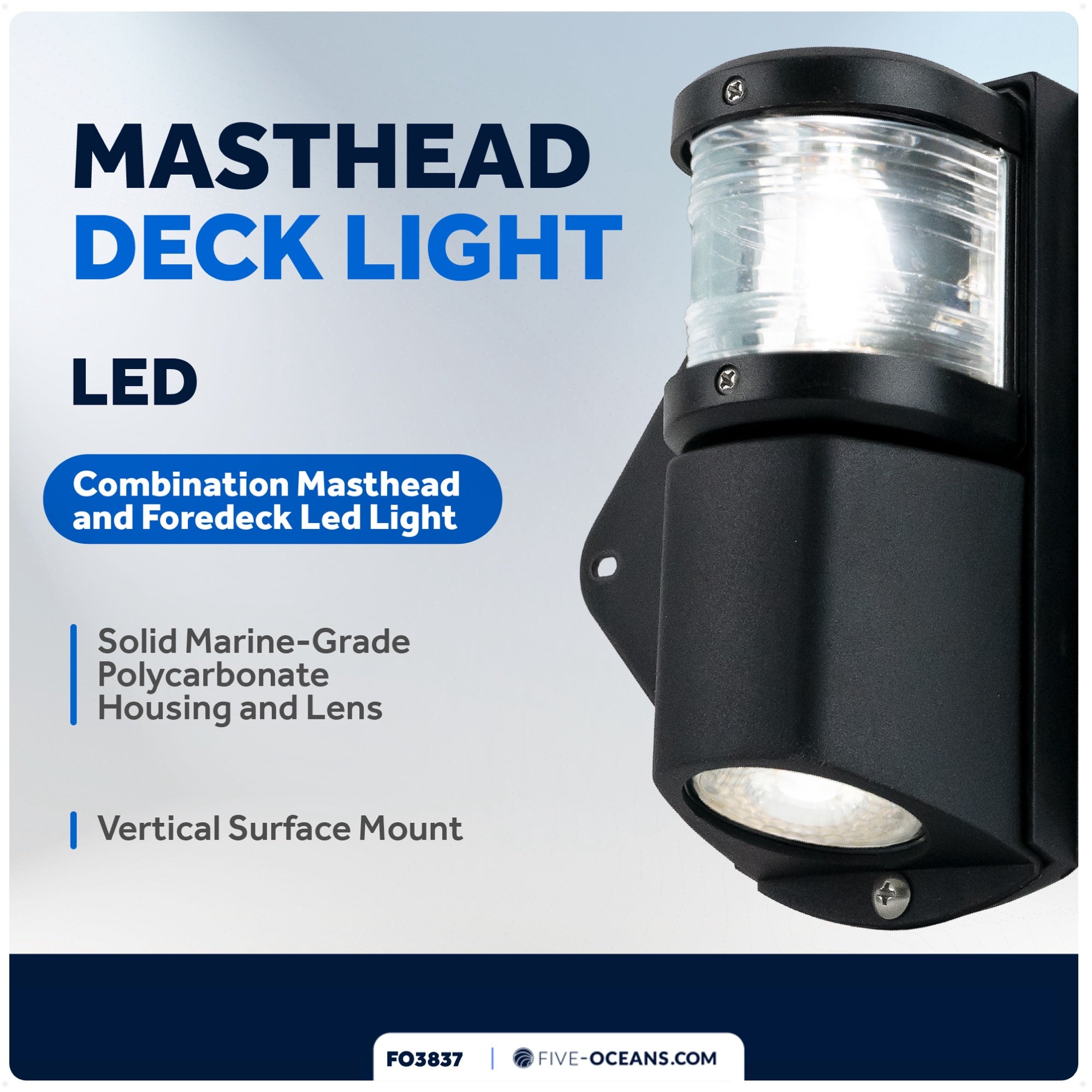 LED Combination Masthead Deck Light, 12V, Vertical Mount - FO3837 - Five Oceans