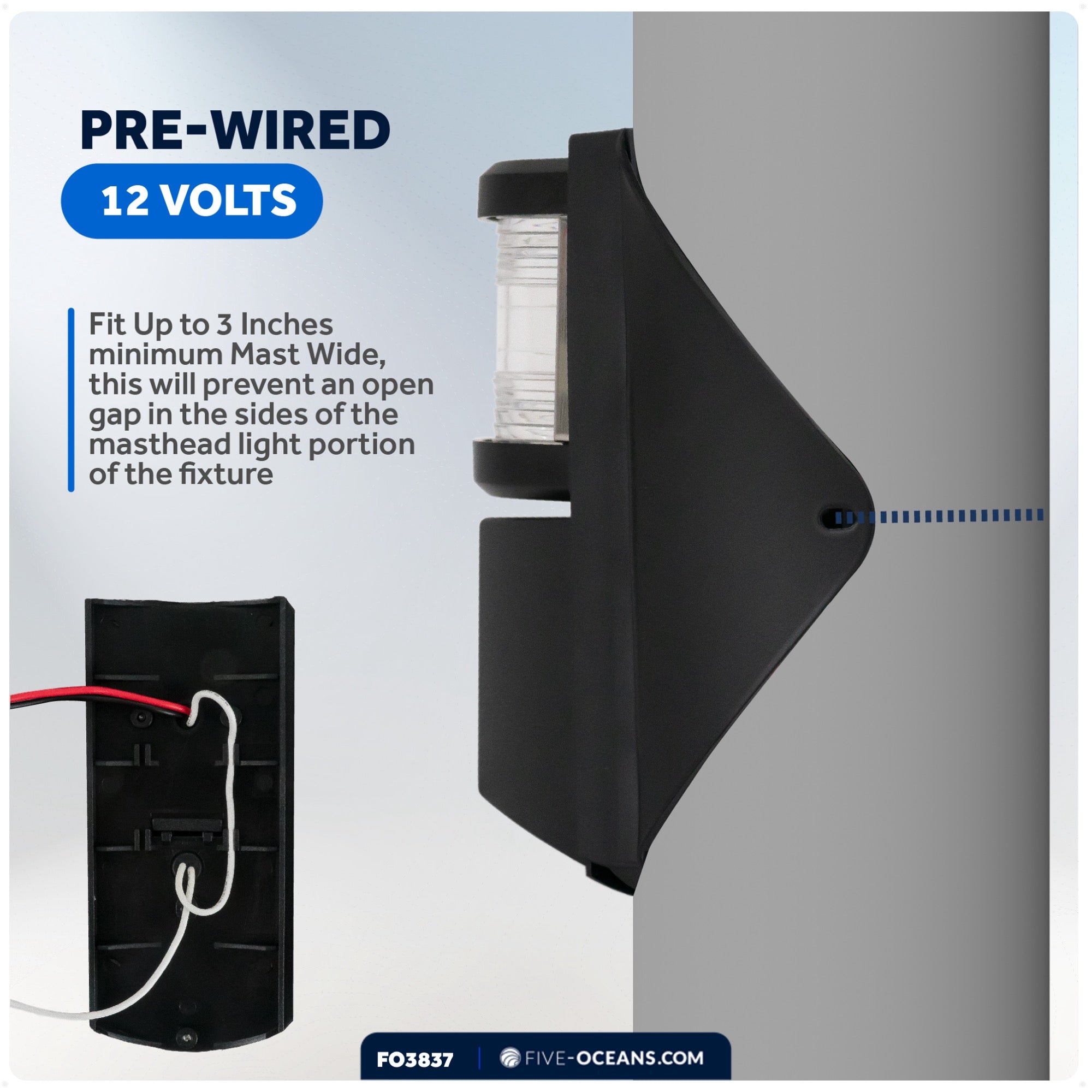 LED Combination Masthead Deck Light, 12V, Vertical Mount - FO3837 - Five Oceans