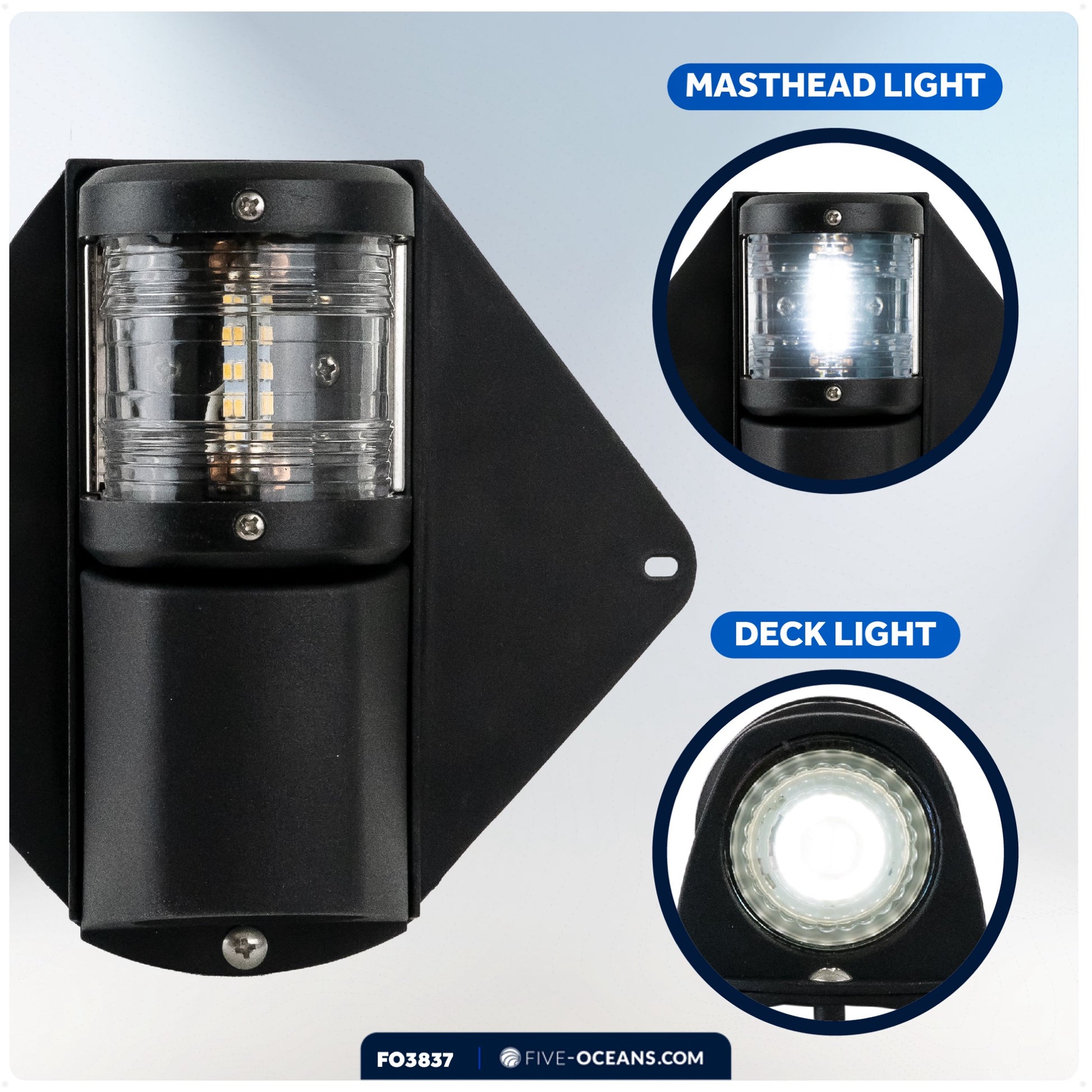 LED Combination Masthead Deck Light, 12V, Vertical Mount - FO3837 - Five Oceans